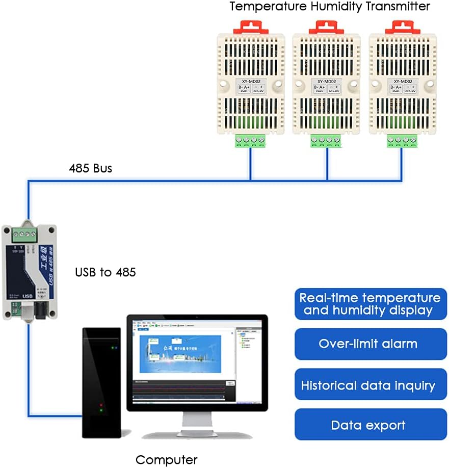 RS485 Temperature Humidity Transmitter RS485 Modbus-Tru Temperature Sensor Temperature-Humidity Sensors Temperature and Humidity Monitoring XY-MD02 image number 2