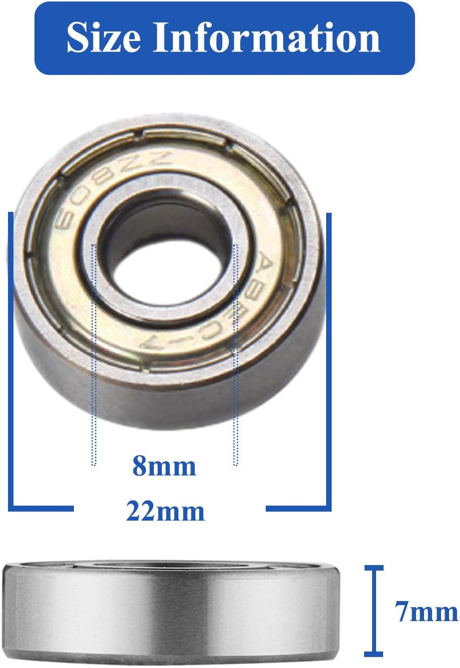 608Zz Deep Groove Ball Bearings - 12Pcs (8Mm X 22Mm X 7Mm) for Skateboard,3D Printer, DIY Mechanical Transmission Parts image number 6