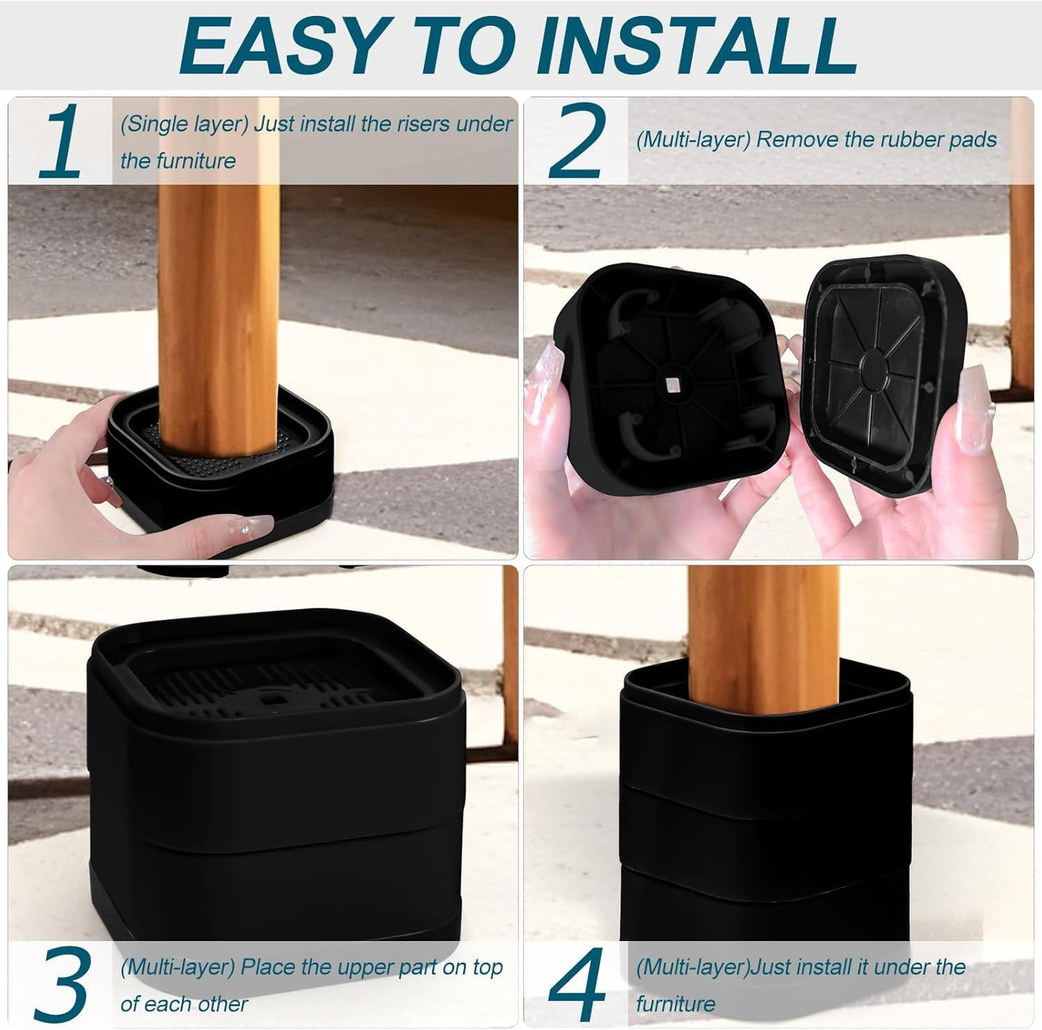 8 Pack Furniture Risers, Adjustable Bed Risers Heavy Duty Stackable Bed Raisers for Table Desk Couch Chair Sofa Cabinet Bed Legs Lift Height 1" image number 5