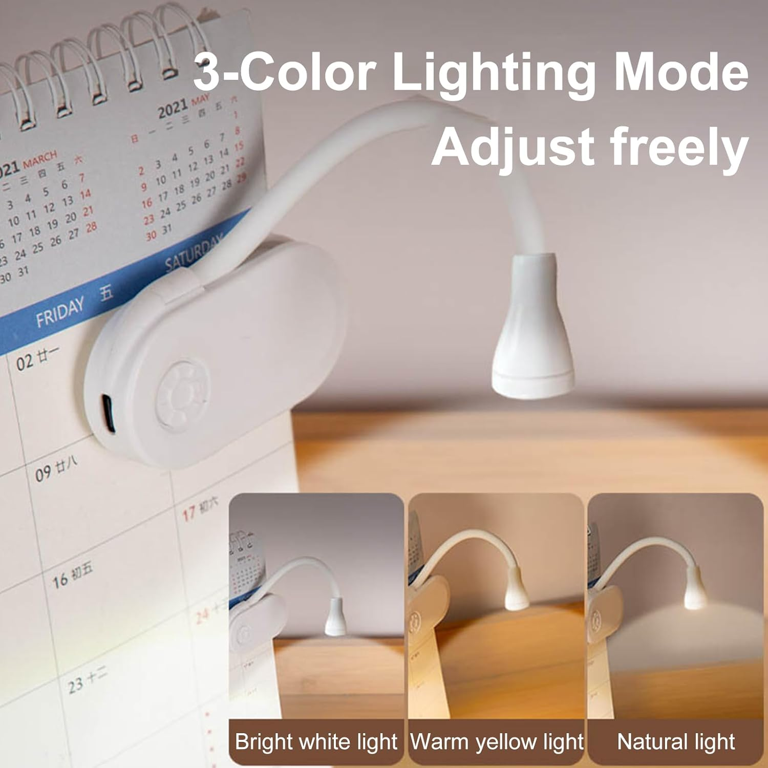 Reading Lamp Book Clamp, LED Book Lamp, USB Rechargeable Clamp Lamp with 3 Colour Temperature Modes, 360&deg; Rotatable, Adjustable Brightness, Book Reading Light for Night Reading in Bed, Gift for Book