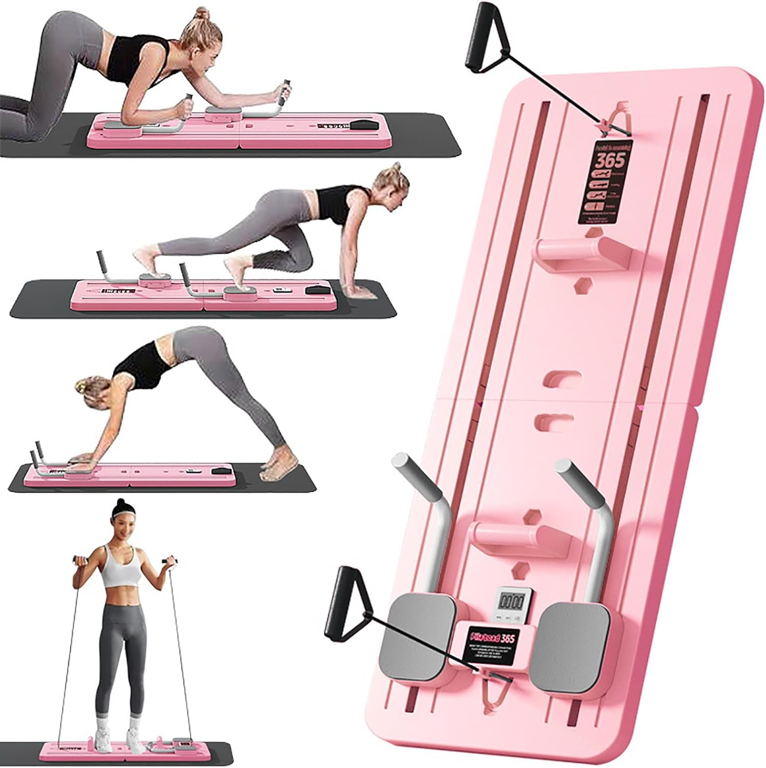 Pilates Board Reformer Set, Multifunctional Pilates Reformer Machine, Foldable Automatic Rebound Ab Roller Wheel Training Board, Portable Pilates Sliding Board Fitness Equipment for Men, Women image number 5