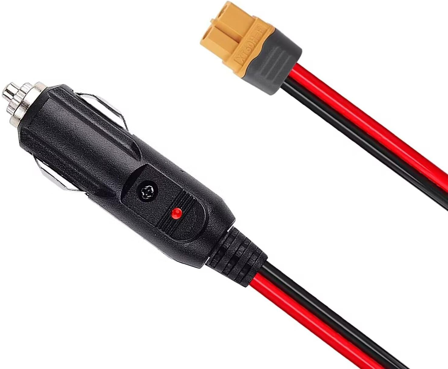 XT60 to Car Cigarette Lighter Plug Cigarette Lighter 12AWG XT60 Adapter Cable 12V Cigarette Lighter Plug to XT60 Quick Release Adapter Extension Charging Cable with Fuse and LED Light (3FT) image number 1