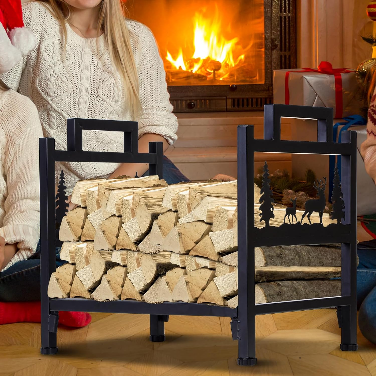 Homejayde Firewood Rack Outdoor and Indoor Firewood Holder, Heavy Duty Steel Log Holder for Wood Storage, Wood Racks, Black Powder Coated Steel Log Rack Wood Holder for Fireplace（Contains Patents） image number 4