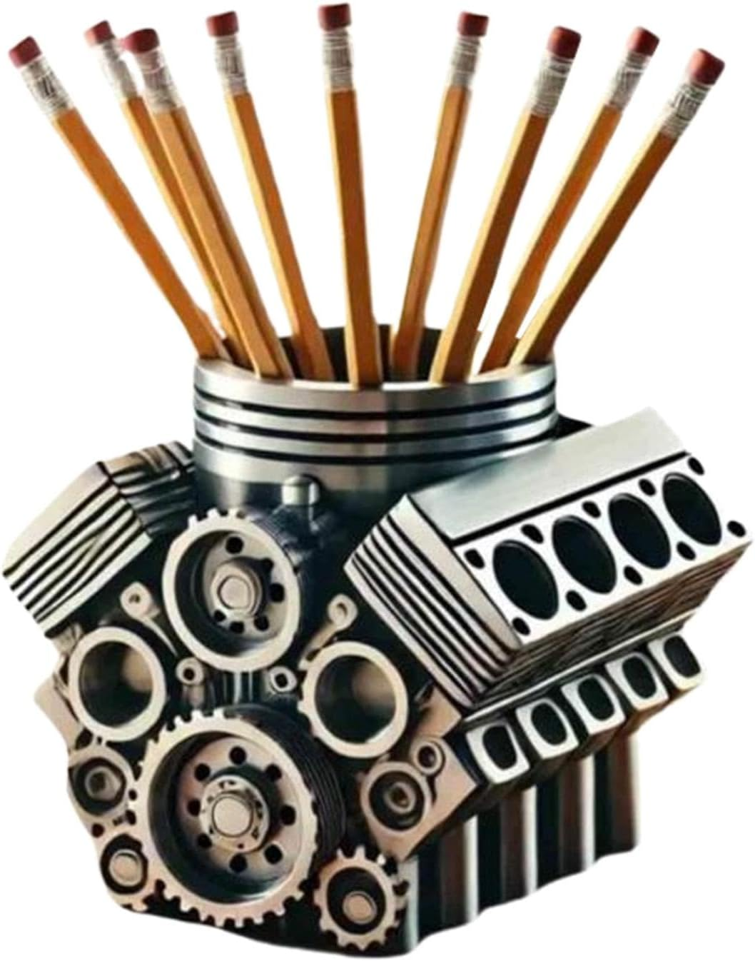 Engine Pencil Holder, Creative Pencil Holder, Stationery Storage, Mechanical Design Organizer, Supplies, Desk Accessory, Home Office Decor, 4.72X4.53X3.94 Inches