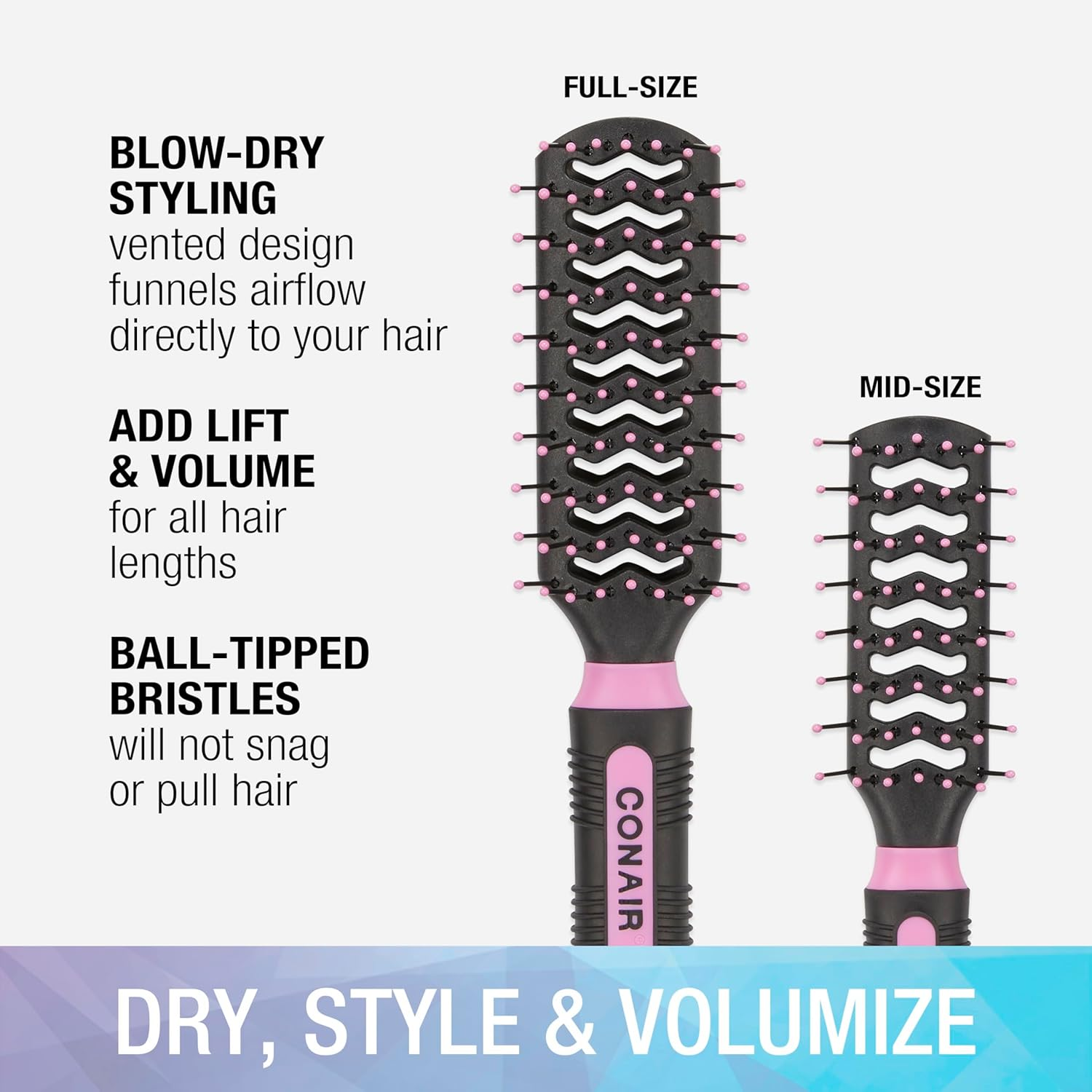 Conair Salon Results Vent Hairbrush Set - Detangling Hair Brush - Suitable for Men and Women - Features Travel + Full-Size - Pink/Black image number 4