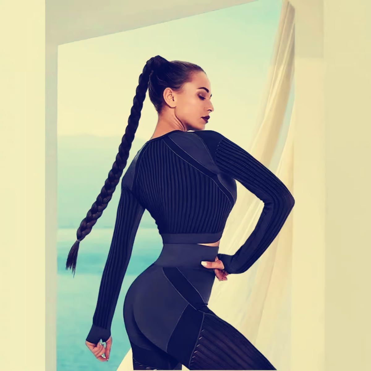 31 Inch Long Braided Ponytail Extension with Hair with Tie Straight Wrap around Hair Extensions Pony Tail DIY Natural Soft Synthetic Piece for Women (80Cm, Black) image number 5