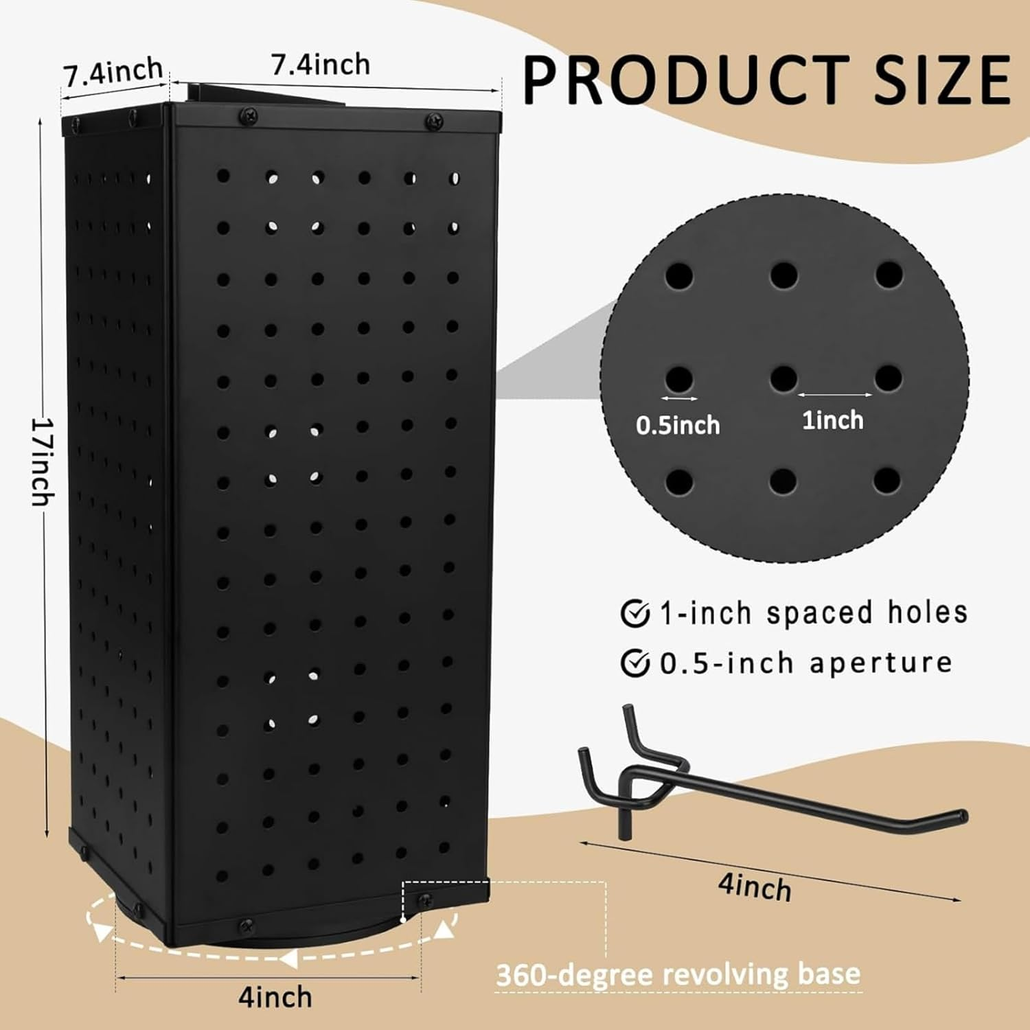 Ssumght Peg Board Display Stand with 12 Hooks,White Metal Jewelry Retail Pegboard Racks for Craft Shows, Fairs and Selling Earrings,Sturdy Rack Stands for Retail Stores, Vendors (Black Rotating) image number 1