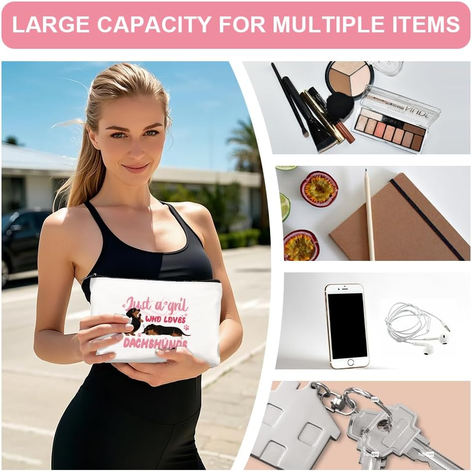 4Pcs Canvas Cute Dachshund Dog Makeup Bag - 23 X 15 Cm Dachshund Cosmetic Bags Travel Organizer Portable Accessories with Zipper, Toiletry Large Capacity, Purse Organizer Pouches image number 6