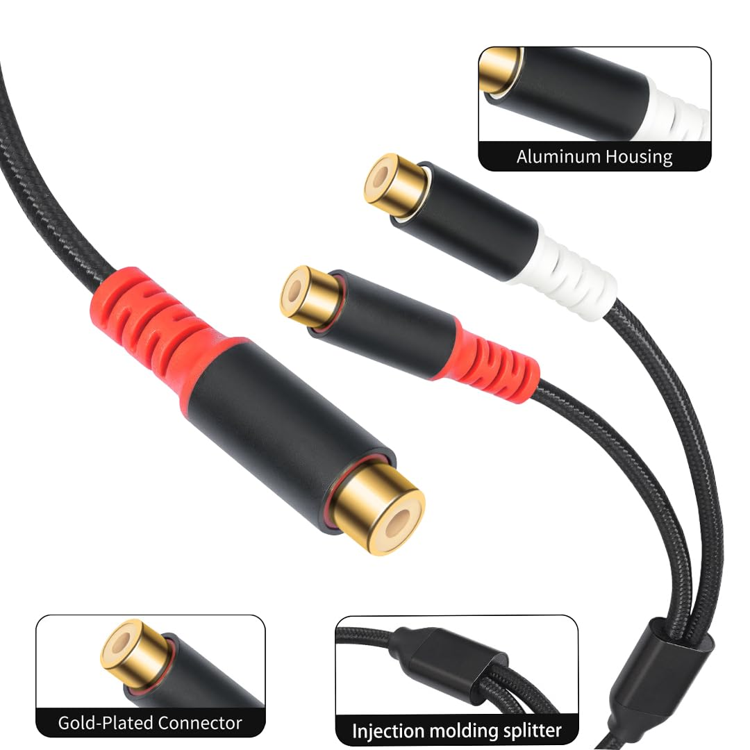 Hexchuang 2RCA Female to 2RCA Female Extension Cable Gold Plated RCA Audio Cable with Nylon Braid Audio Extension Cable for Home Theater, Receiver, Amplifier, Speaker 0.8M image number 4