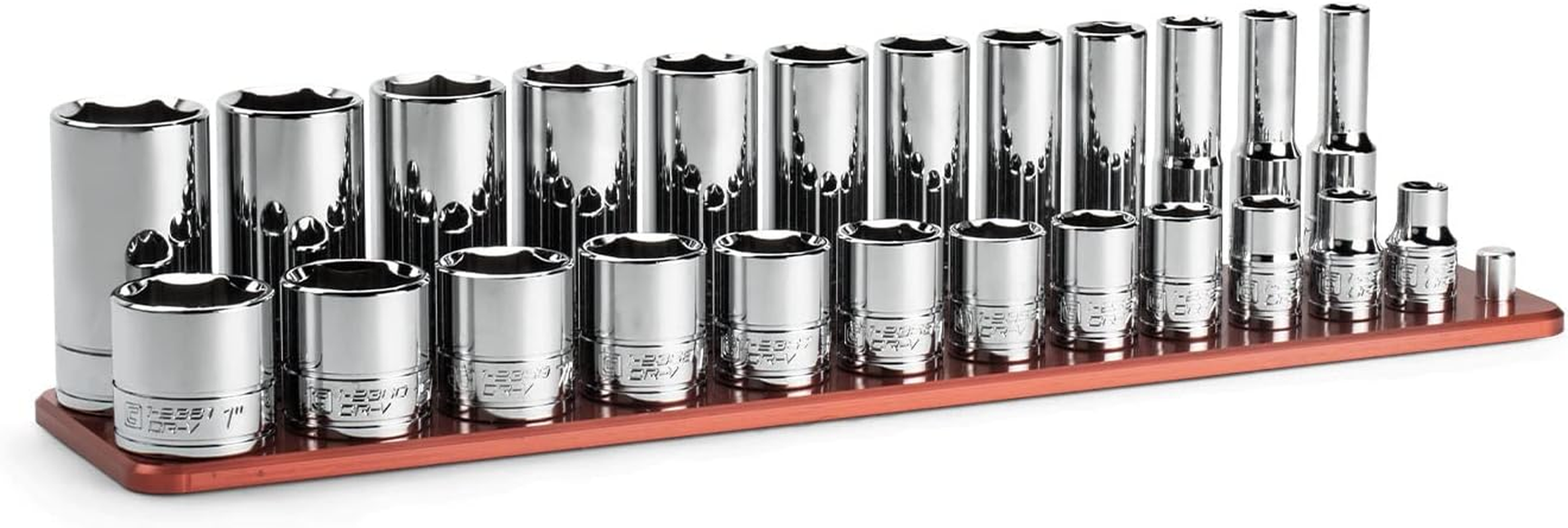 Capri Tools 3/8 In. Drive Shallow and Deep Chrome Socket Set, 6-Point, 5/16 to 1 In, 24-Piece image number 1