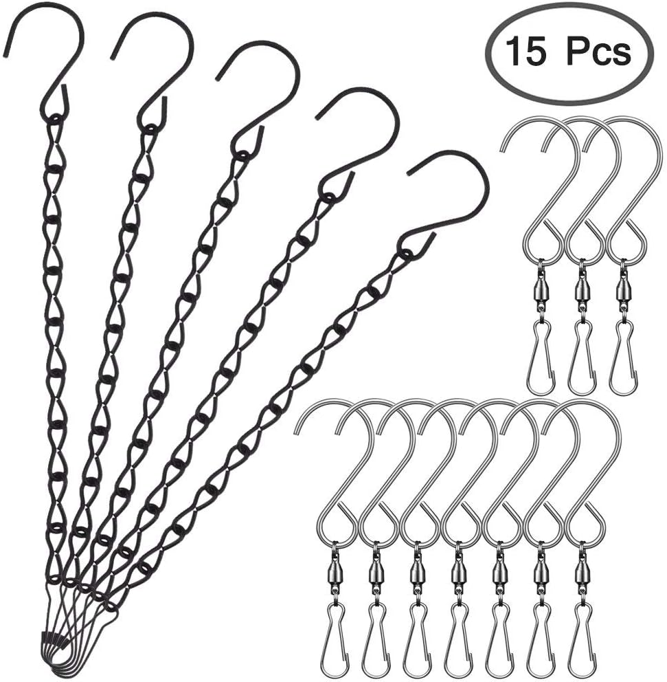 SENHAI 10 Pcs Swivel Hooks Clips for Wind Spinners Wind Chimes 5 Pcs Hanging Chains for Bird Feeders Billboard Chalkboard Planter (9.5 Inch) S Hook for Crystal Twisters Party Supply