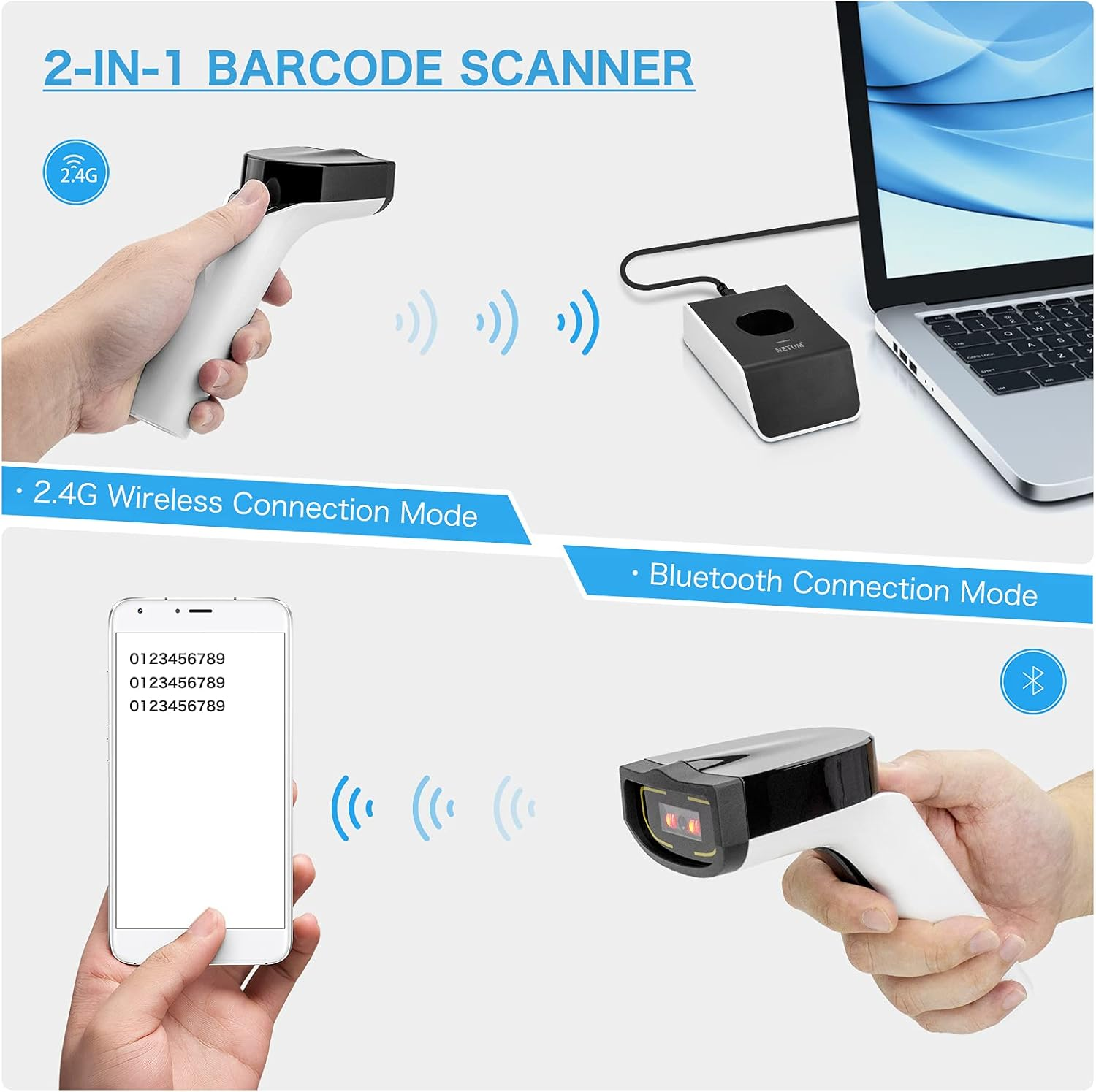 NETUM Wireless Hybrid RFID Imager, NFC HF RFID Tags Reader and 1D/2D QR Barcode Scan, Connection via Bluetooth for Retail Hospital System DS8100 image number 4