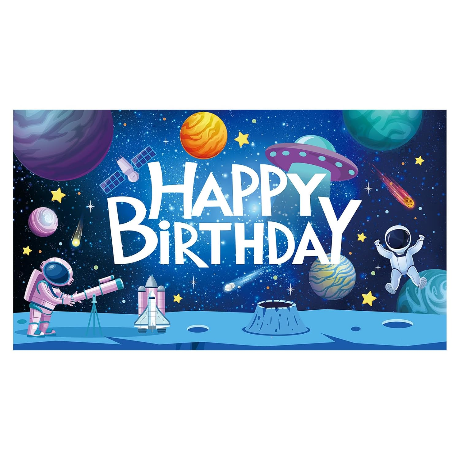 5.9X3.28Ft Space Birthday Backdrop, Outer Space Happy Birthday Banner Astronaut Rocket Birthday Party Decorations Planet Space Theme Photo Studio Props Party Supplies for Boys Kids image number 4