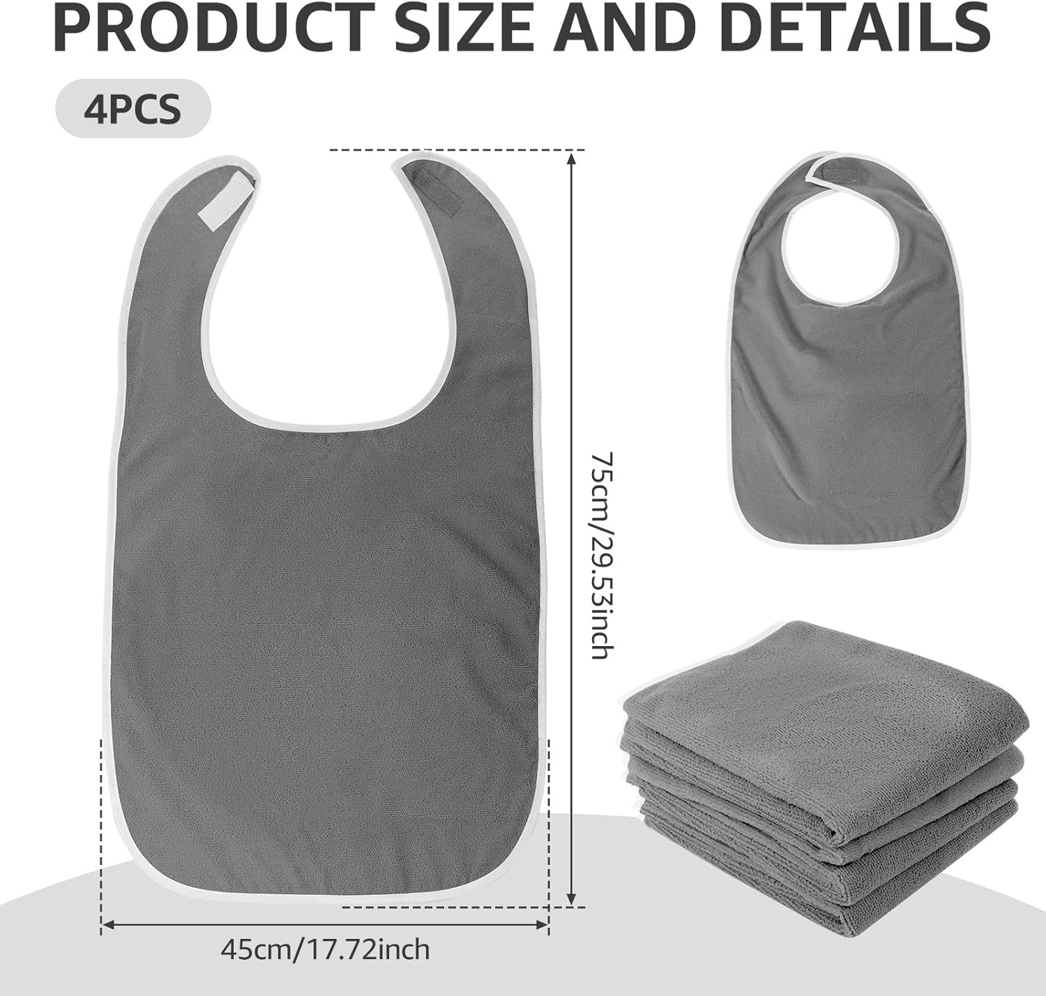 4 Pack Adult Bibs - Soft Polyester Terry Bibs, Adjustable Washable Drool Bibs for Adults Reusable Towel Bibs for Women Men Elderly Senior image number 4