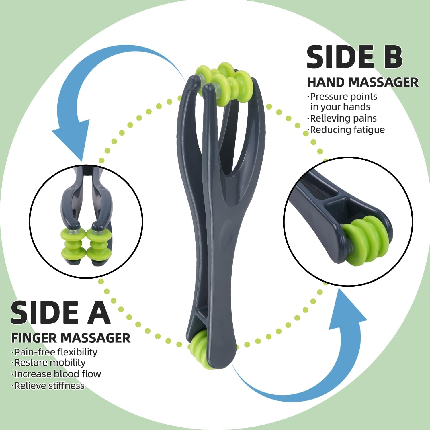 2-In-1 Finger & Hand Massager Roller and 5 Pcs Acupressure Massage Rings for Finger Hand Massage, for Circulation, Stress, Arthritis and Hand Pain Relief,For Hands, Palm & Wrist