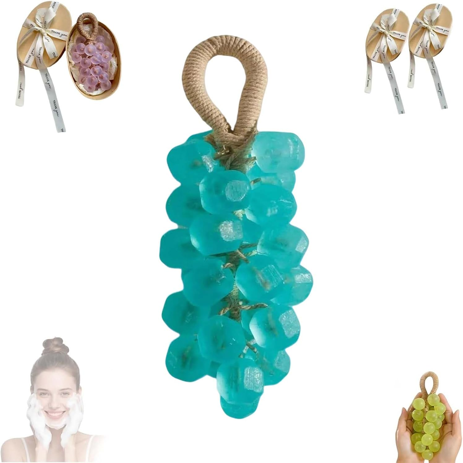 FLYTIN Grape Soap on a Rope, Handmade Crystal Grape Soap - Personalized Handcrafted Cleansing Tool, for Bathroom/Travel Washing Hands, Men Women All Skin Types (1, Purple)