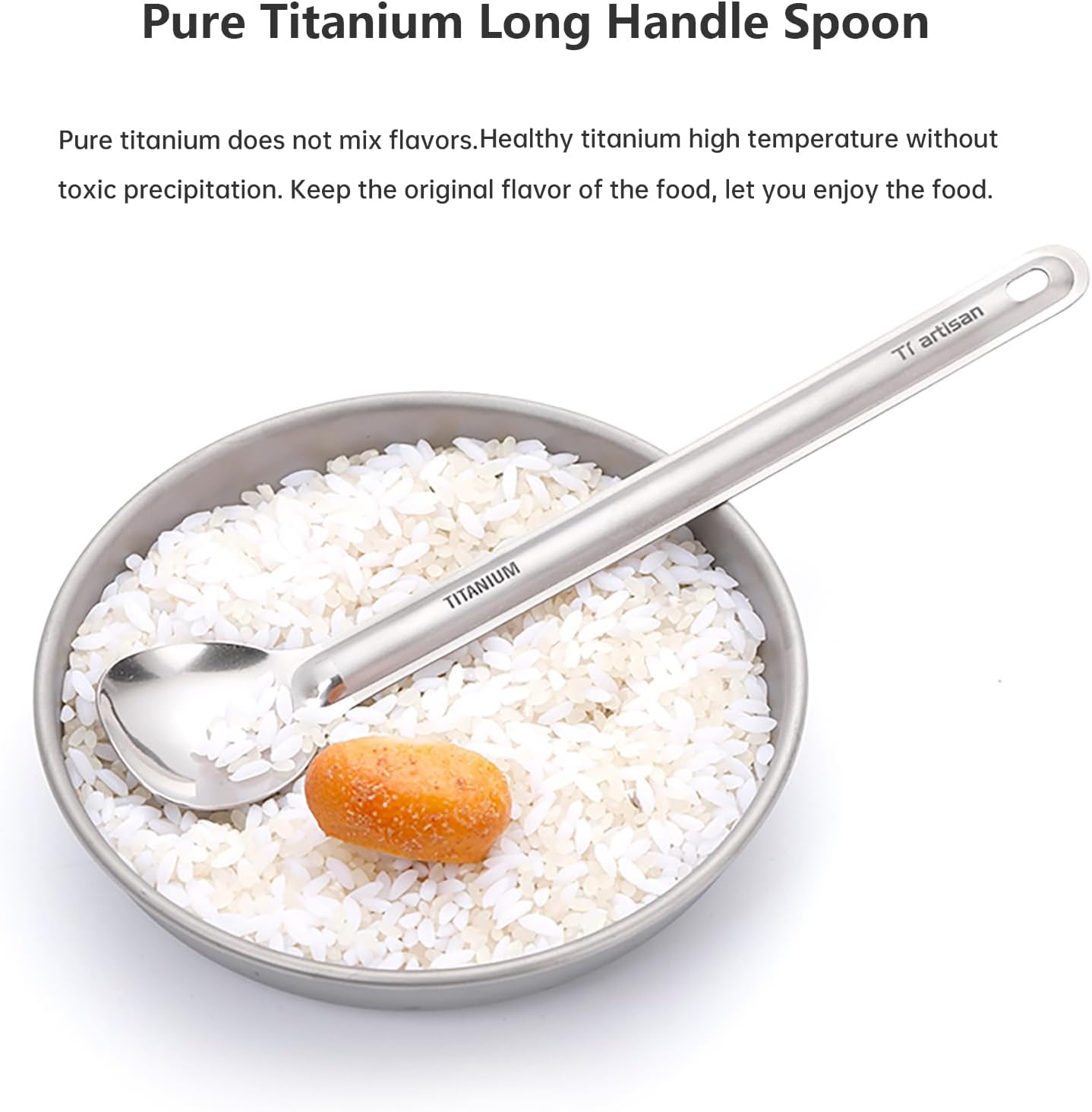 Titanium Spork Long Handle Spoon Camping Spork Ultralight Camping Utensils Ultralight Portabale Table Flatware for Outdoor Backpacking Hiking Travel Picnic with Bag (Spoon (TA8120P)) image number 1