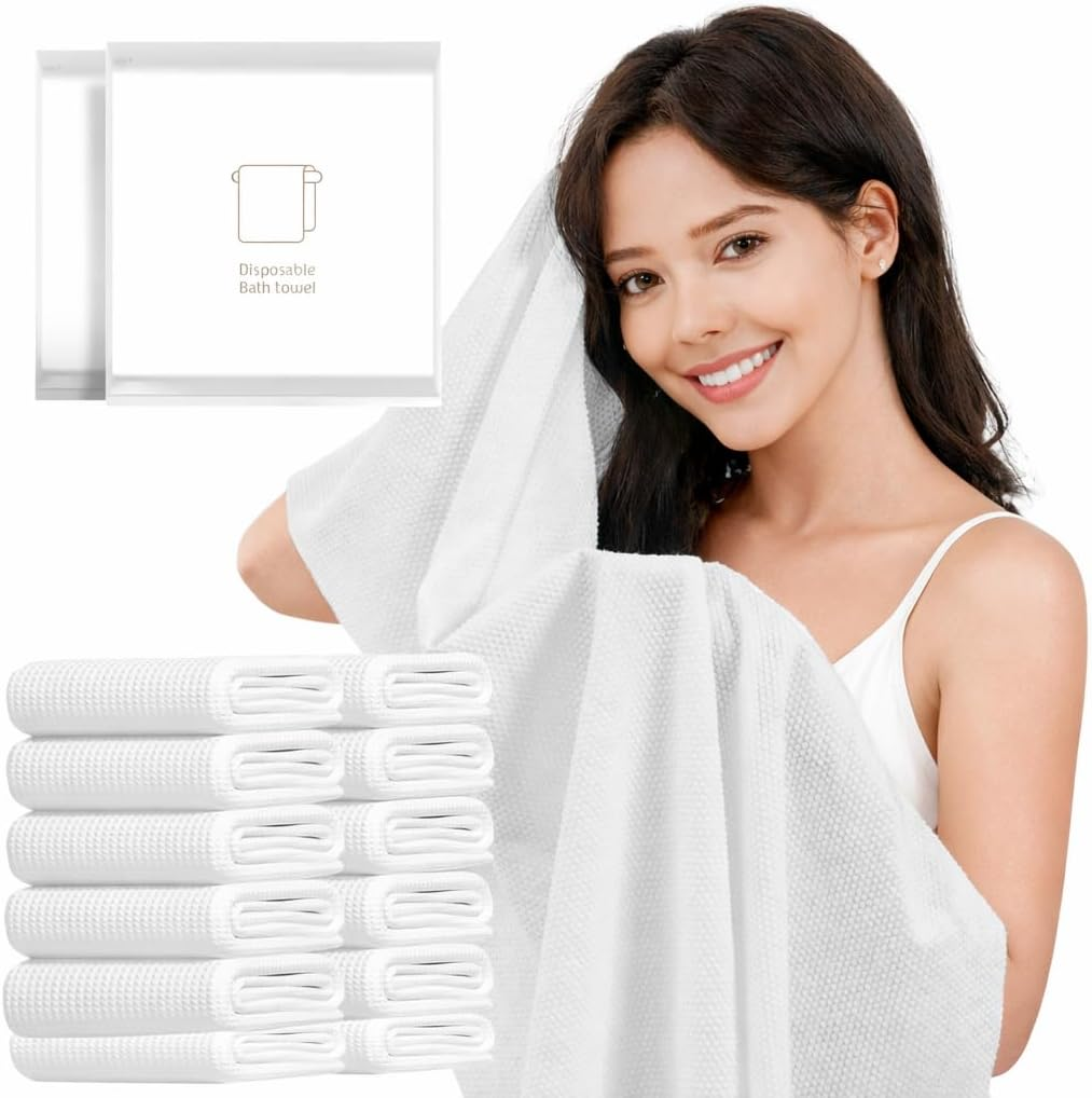 DAWNTREES 10 Pack Disposable Bath Towels, 70X140Cm Large Hair Towels Disposable Spa Towels for Bathroom, Absorbent & Quick Dry, White (10) image number 4