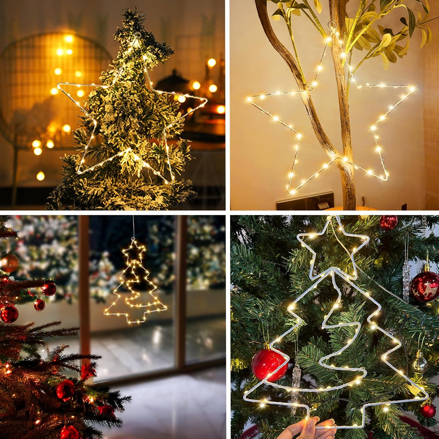 Hopelit Pack of 3 LED Star Window Decoration Hanging 45 LED Warm White Christmas Lights Window Battery Operated 8 Modes IP44 Waterproof Christmas Decoration Window Light Curtain - Star image number 1