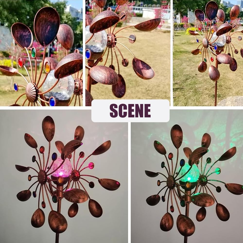 Solar Wind Spinner,Wind Catchers Spinner,Metal Garden Spinner,Patio Iron Windmill,Solar Winnowing Machine,For Outdoor Yard Patio Lawn Garden Decorations, Double Windmill Spinner image number 3