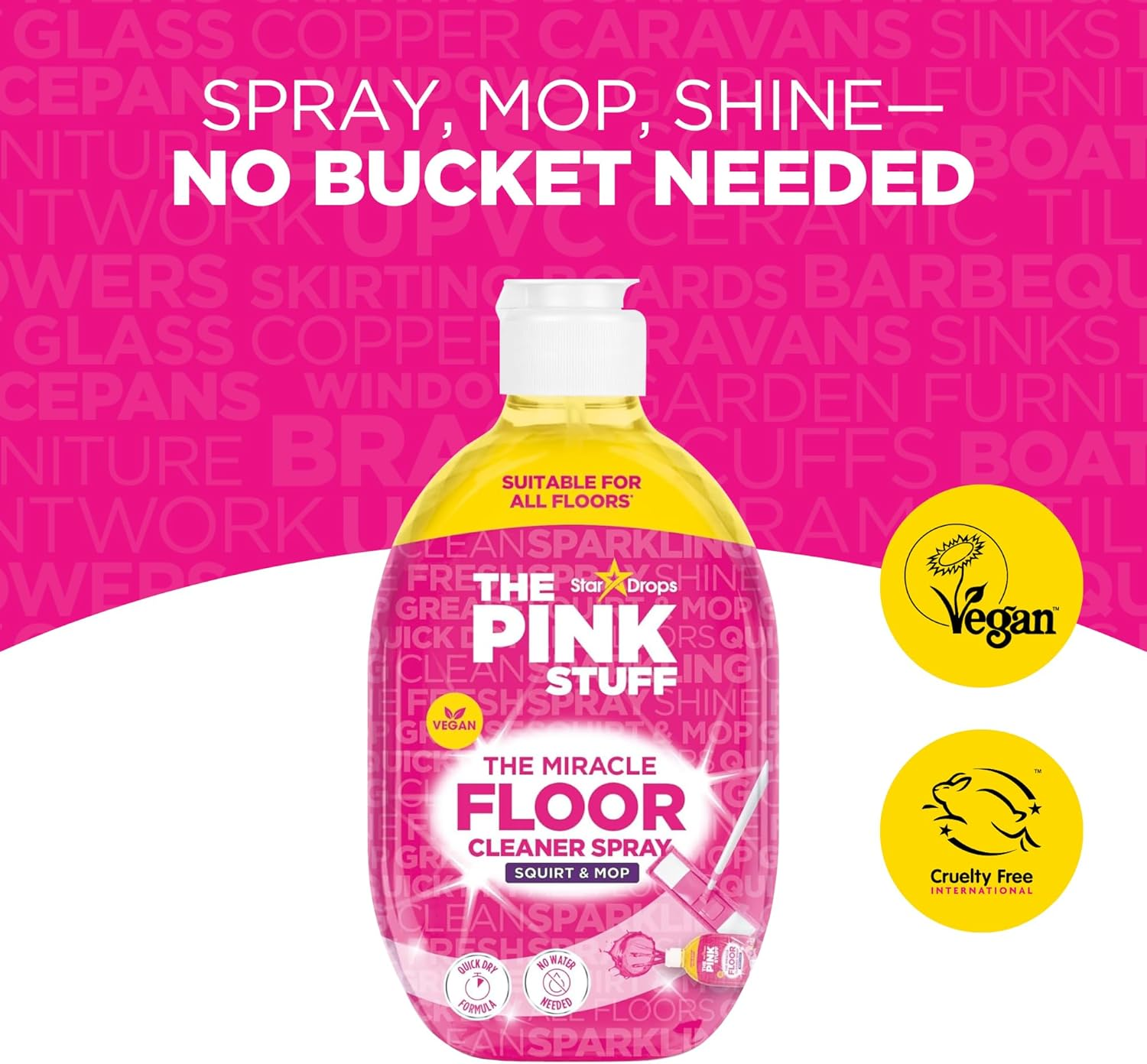 The Pink Stuff Miracle Floor Cleaner Spray (750Ml) - No Bucket or Water Needed - Spray Floor and Mop Clean - Vegan Friendly image number 2