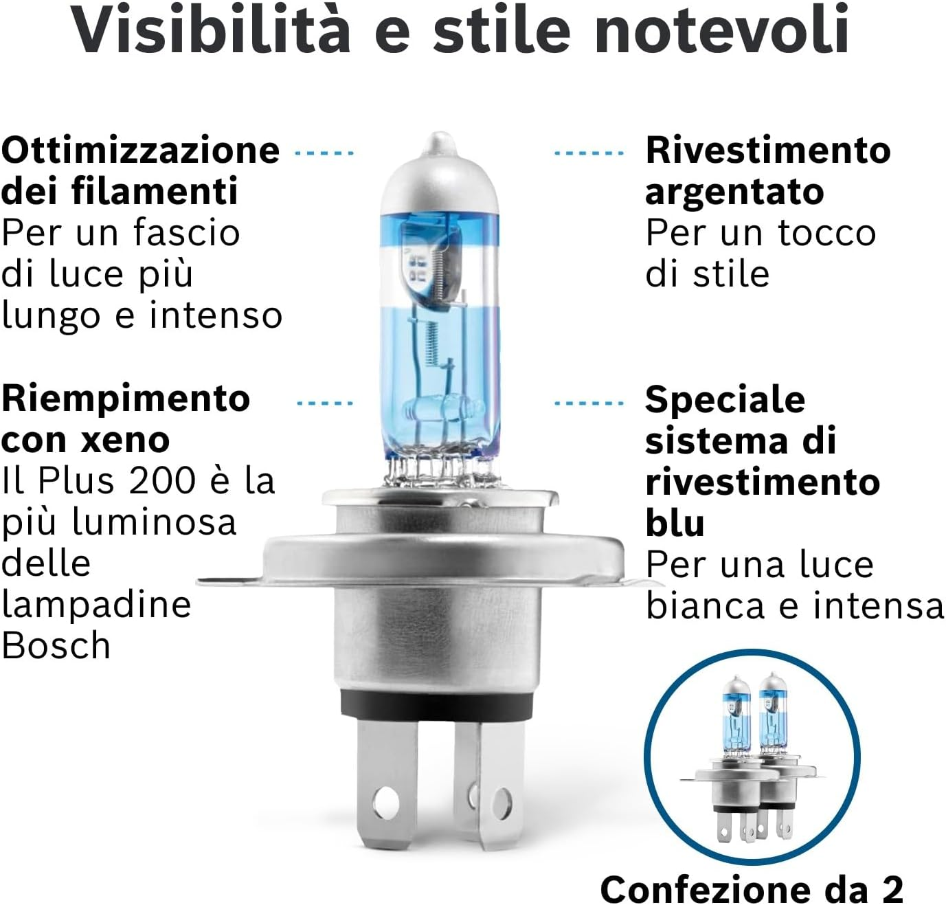 Bosch H4 plus 200 Gigalight Bulbs - 12 V 60/55 W P43T - Pack of 2