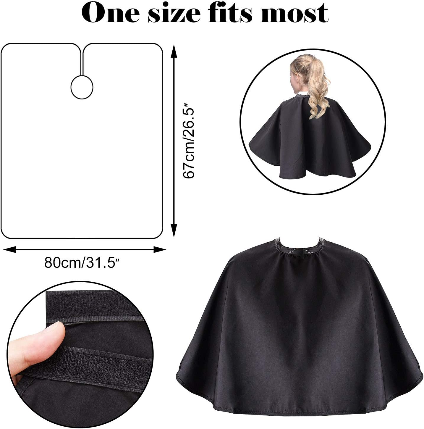 Noverlife Black Makeup Cape, Chemical & Water Proof Beauty Salon Shorty Smock for Clients, Lightweight Comb-Out Beard Apron Shortie Makeup Bib Styling Shampoo Cape for Makeup Artist Beautician image number 2