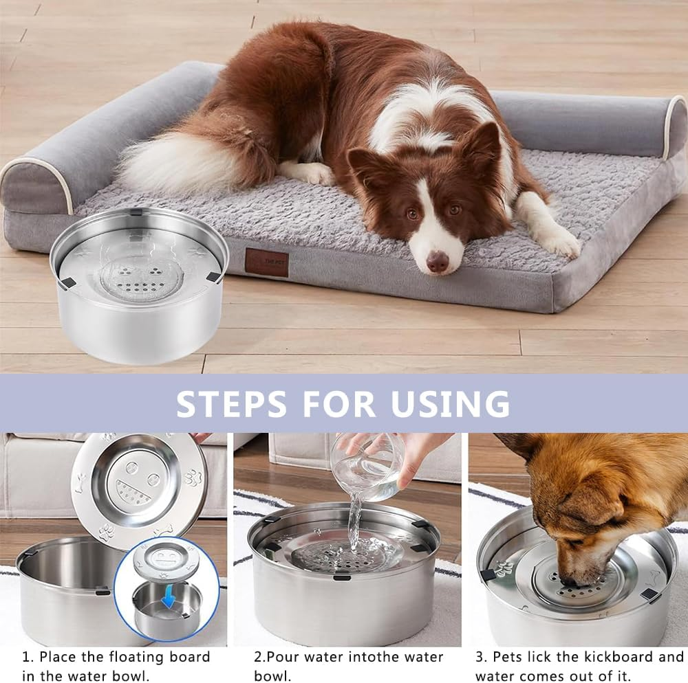 No Spill Pet Water Dispenser, No Splash Dog Water Bowls, Stainless Steel Slow Drinking Bowl, Vehicle Carried Travel Bowl for Dogs, Cats and Pets image number 3
