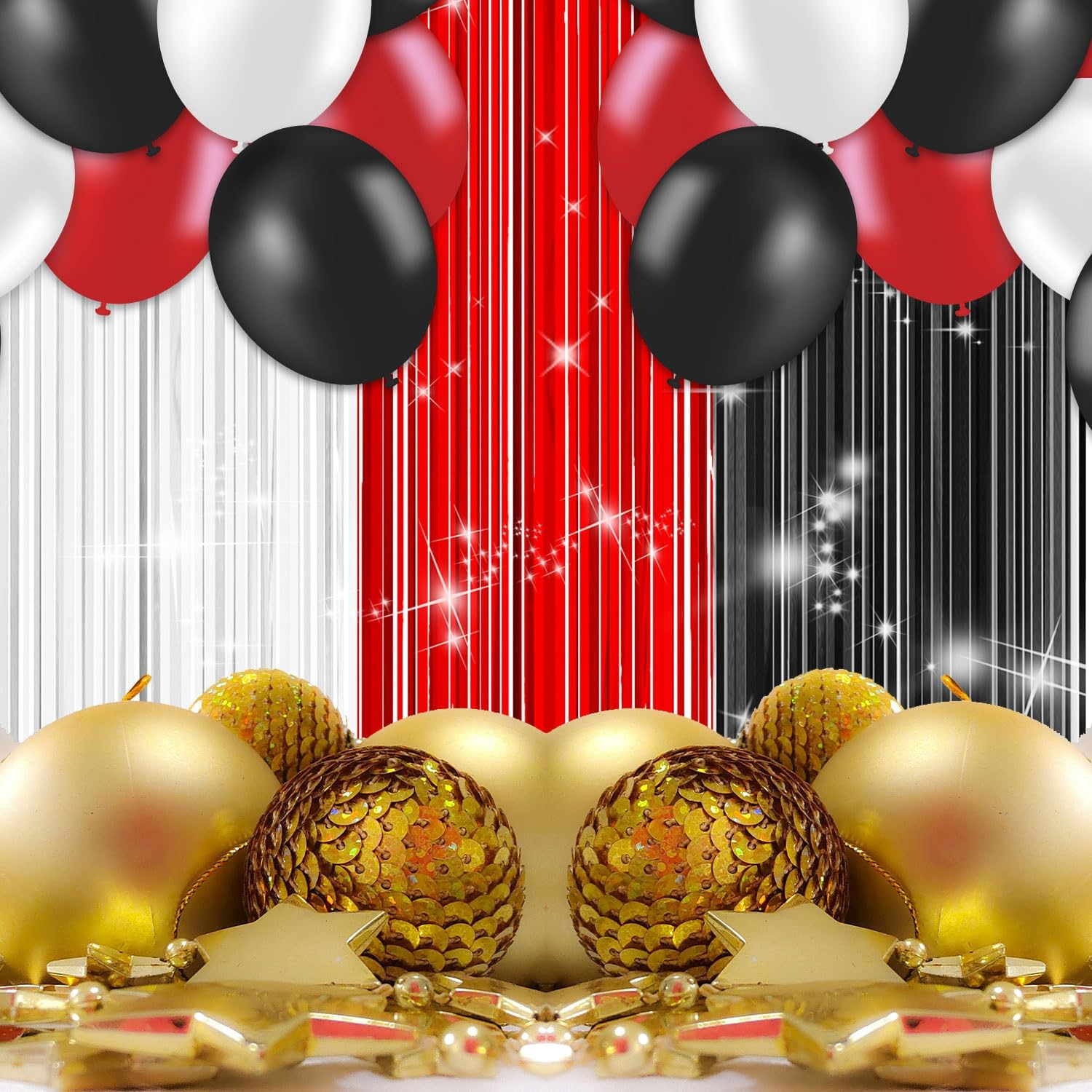 3 Pcs Tinsel Party Streamers, Red Black and White Foil Fringe Curtains Tinsel Streamers Foil Fringe Curtain Backdrop for Birthday Party Decorations image number 4