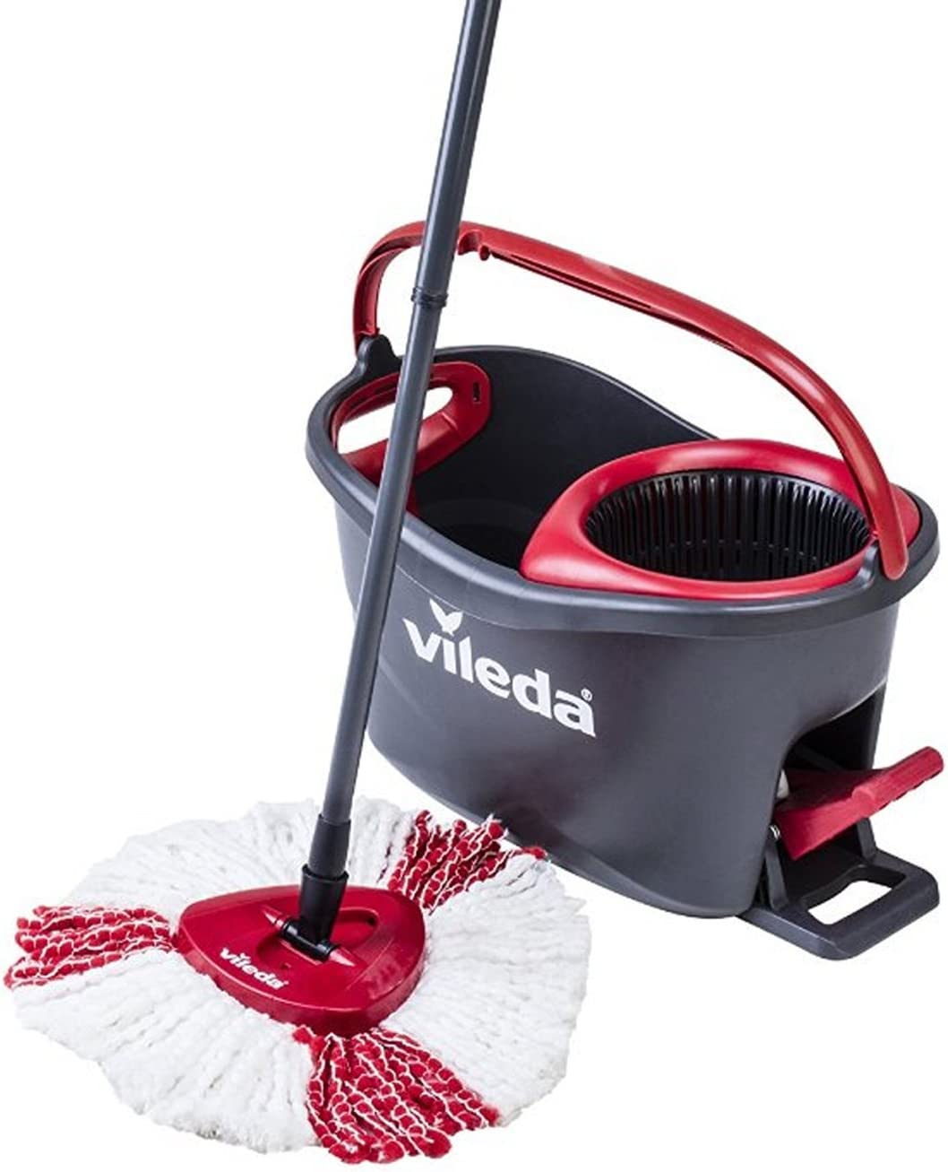 Vileda Turbo Microfibre Spin Mop and Bucket Set with Extra 2-In-1 Head Replacement for Cleaning Floors, Set of 1X Mop, 1X Bucket and 1X Refill, Red, 29.6 X 48.6 X 29.3 Cm image number 5
