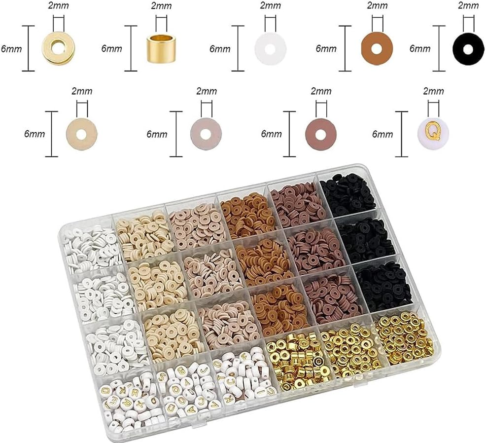 CCINEE Oblate Soft Ceramic, Letter Bead Spacing Bead Set DIY Bracelet Making Accessories (Brown Series) (Brown Style) image number 2