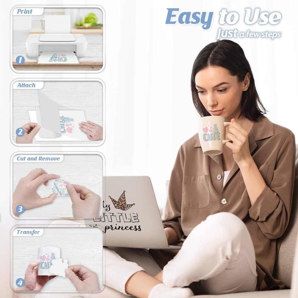 Transourdream 3D Waterslide Decal Paper for Inkjet & Laserjet Printers (A4,10 Sets) Clear Transparent Printable Water Transfer Paper for DIY Tumblers, Mugs, Ceramics, Glass（Tod-Au-3Dws-C10）