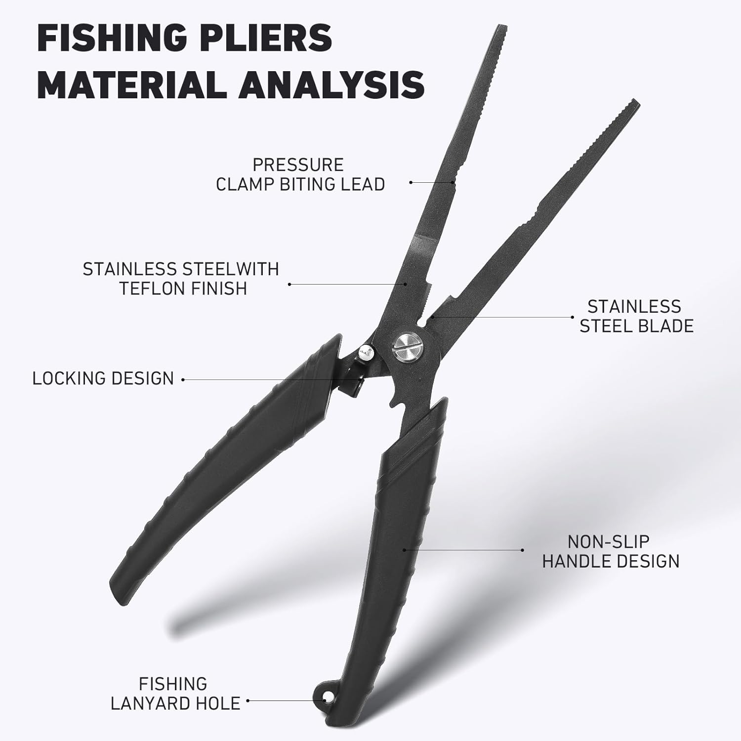 Golden J Teflon Fishing Pliers, Multi-Function Hook Remover-Long Nose Pliers, Pe/Braided Line Cutter, Saltwater Resistant Fishing Gear, for Deep-Sea, Ice & Surf Fishing - Ideal for Anglers image number 3