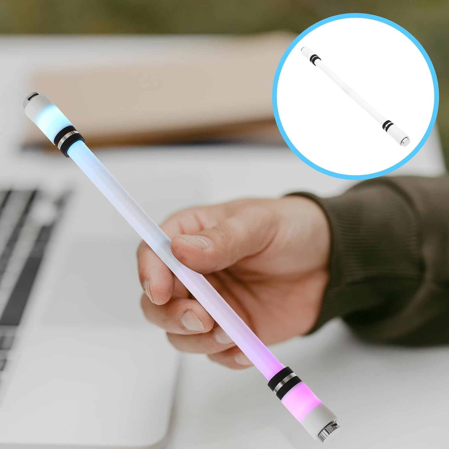Jojofuny Luminous Rotating Pen Spinning Rotating Pen Rolling Finger anti Slip Coating Gaming Pen Flying Spinning Ballpoint Pen for Student Entertainment Black image number 2