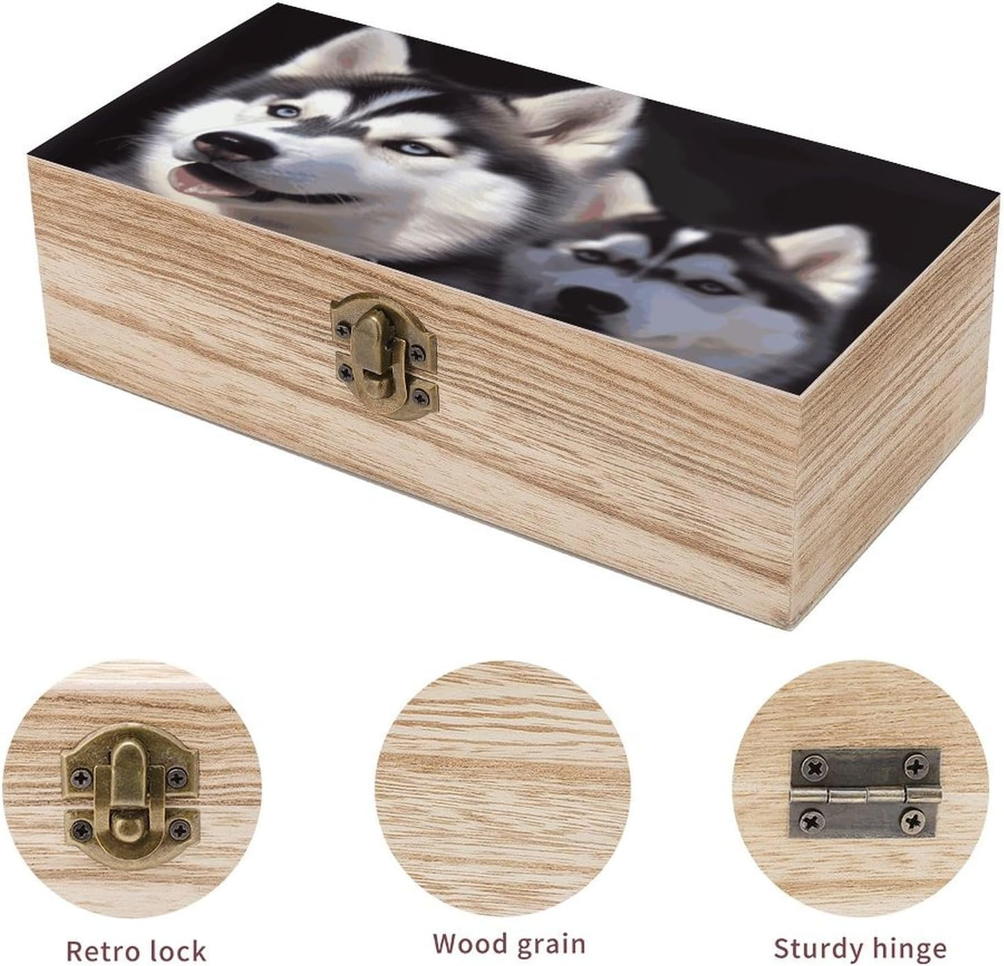 Husky Dog Wooden Box Wood Wedding Keepsake Boxes with Lids Small Decorative Boxes Lightweight Wooden Memory Storage Box for Crafts Keepsakes Jewelry Photo Letter Storage image number 1
