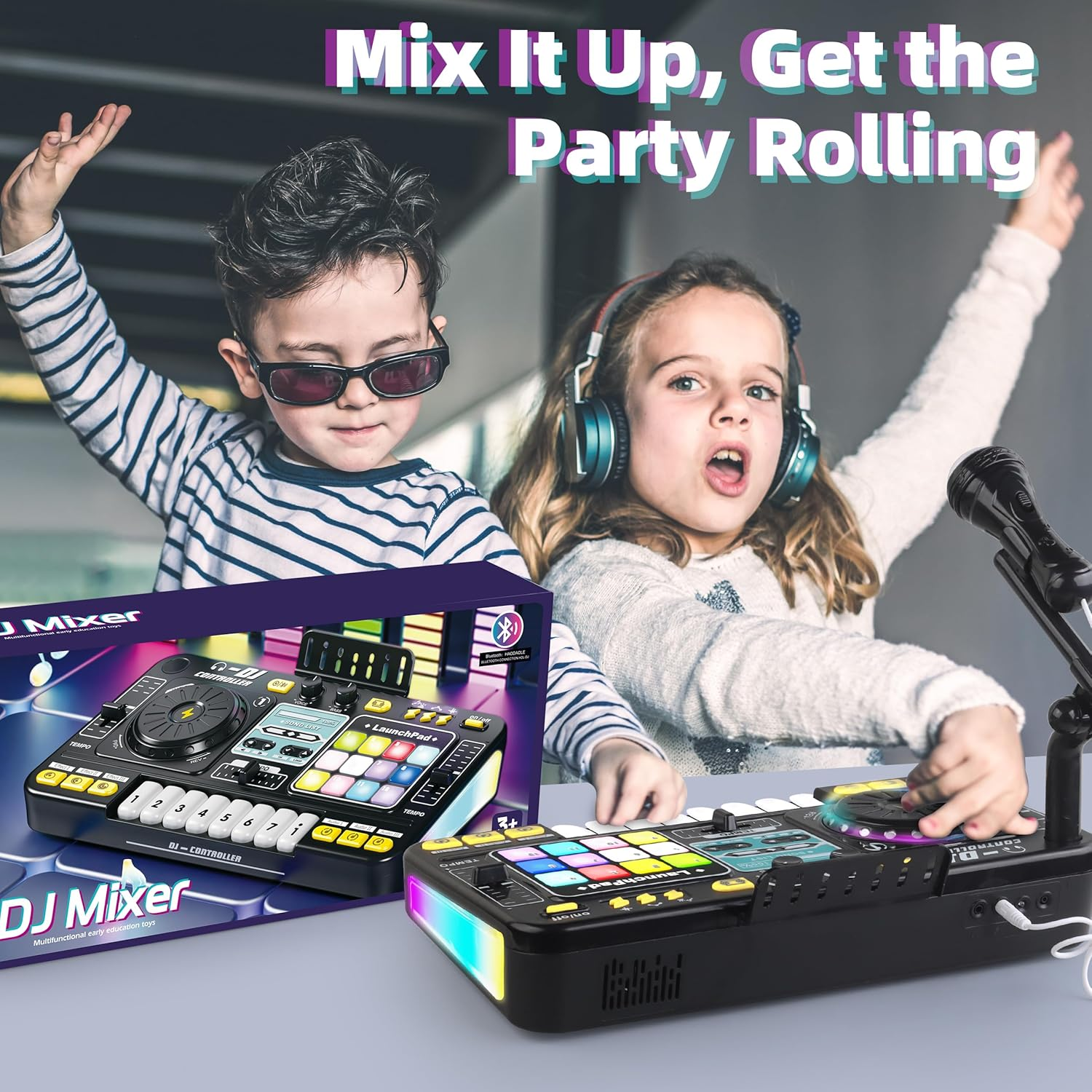 Kids DJ Mixer Table Age 3 4 5 6 7 8, Music Toys with Piano Keys, DJ Turntable, Reaction Music Games, Bluetooth - Kids Musical Instruments Gifts for Boys Girls for Birthday, Christmas, New Year