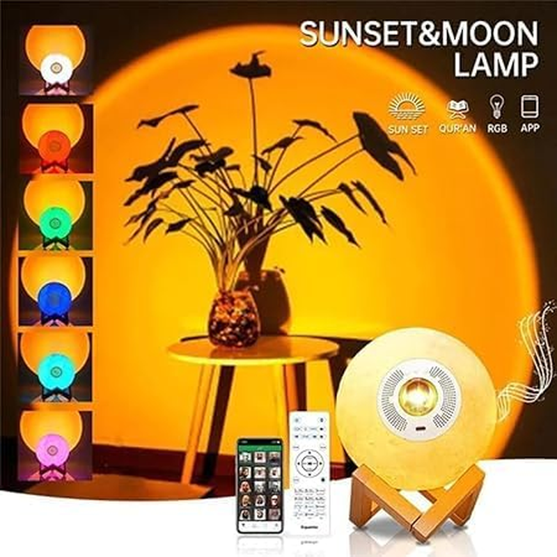 Moon Quran Speaker Lamp Sunset Projection with App Control Remote Control Quran Speaker Seven Color Changing Lamp 8GB (SQ-175) - Sunset Projection - Sq175 image number 6
