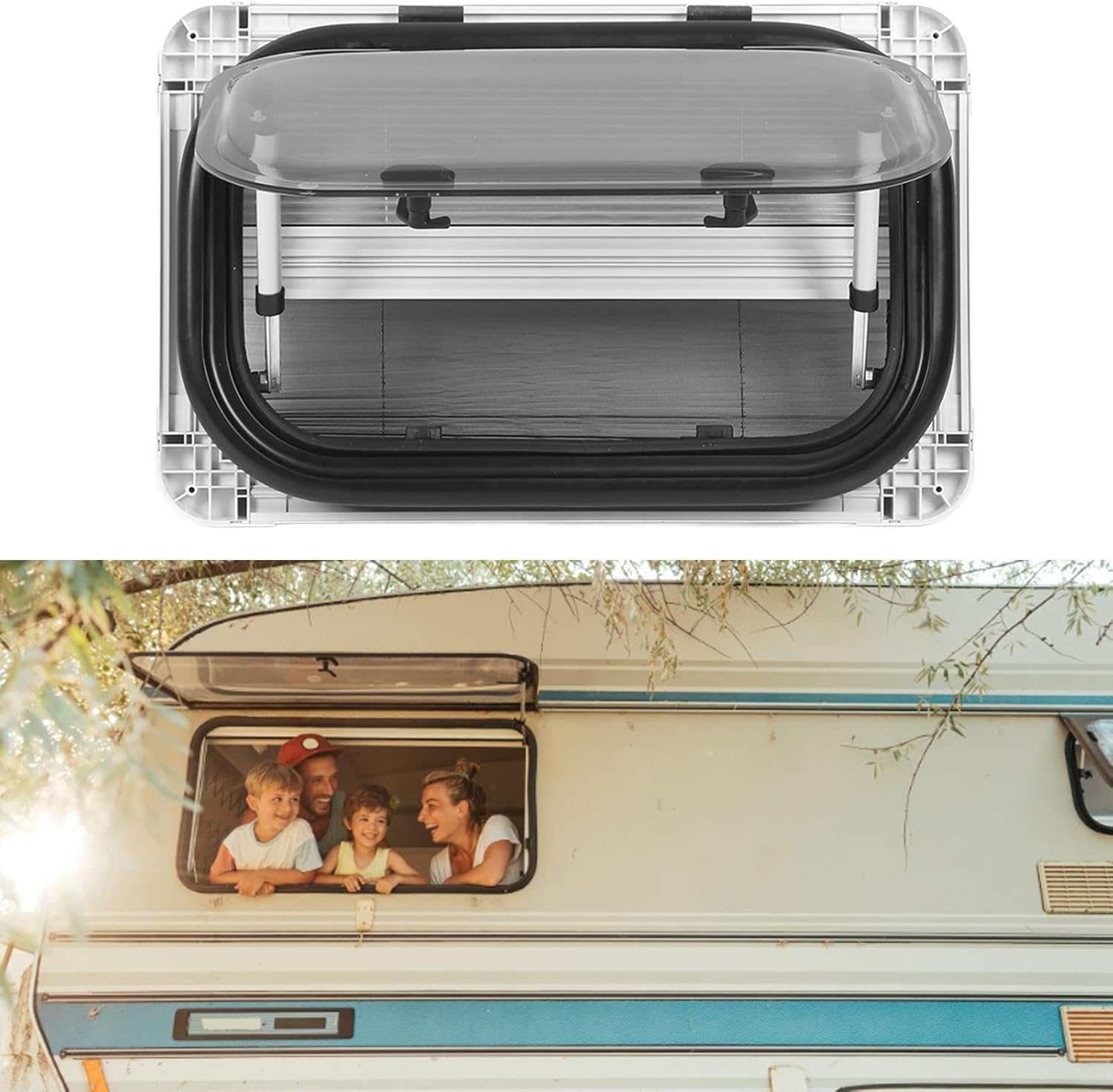 RV Exit Window, 530X330Mm UV RV Push Out Window with Sunshade Screen, Acrylic Glass RV Window Replacement for Caravan Camper RV image number 4