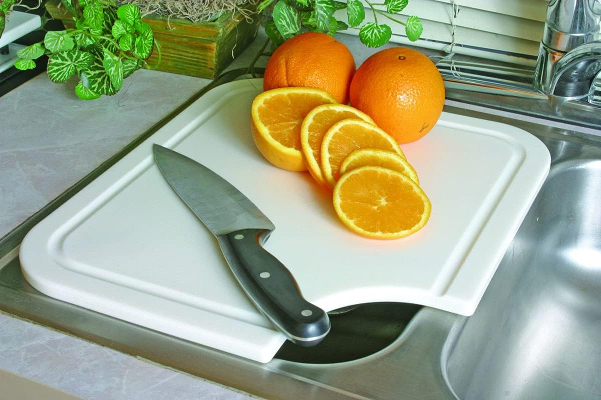 Camco Camper/Rv Sink Mate Cutting Board | Features Built-In Juice Groove & Cut Corner for Scrap Disposal | Designed W/Adjustable Rubber Feet for Different Sink Sizes | Expand Kitchen Workspace (43857) image number 5