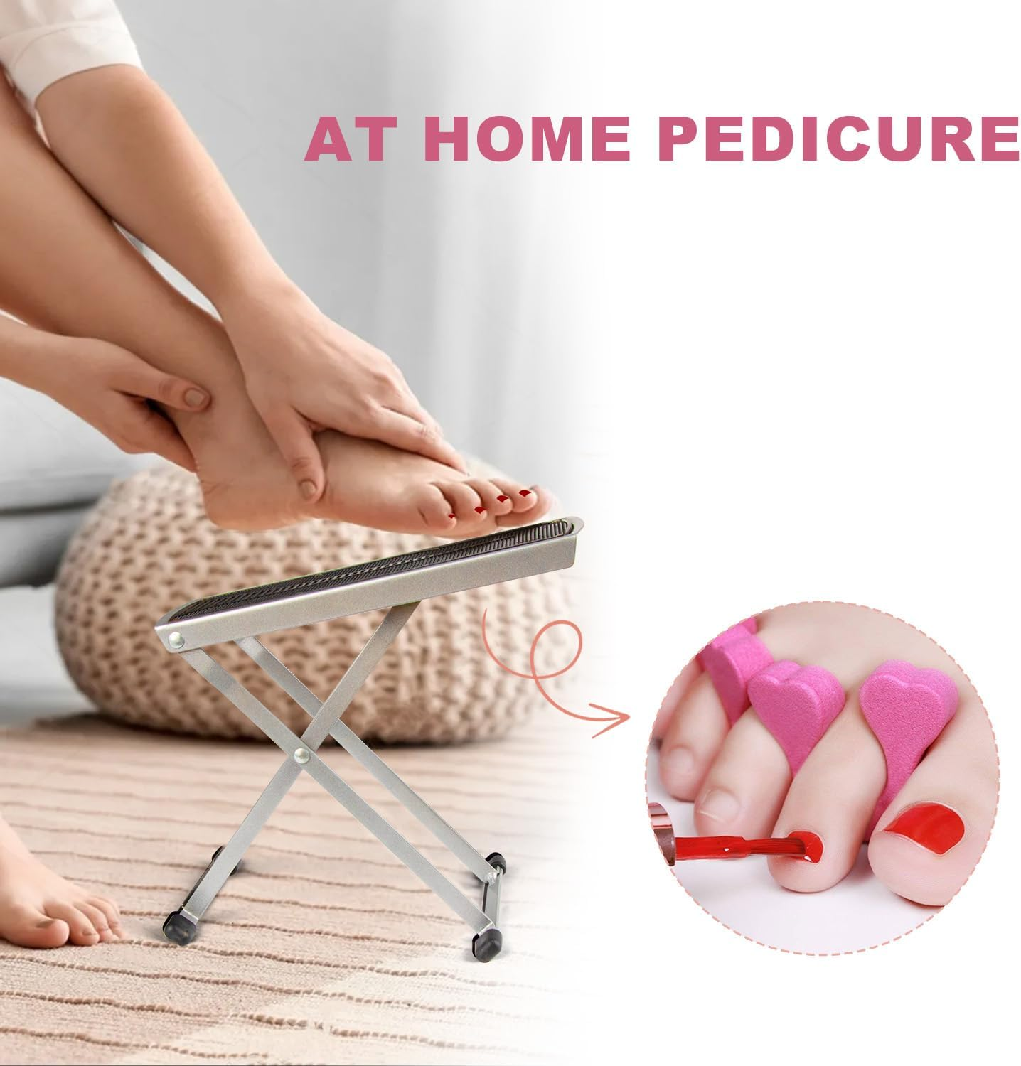 Pedicure Foot Rest, Adjustable Foot Stand with Non-Slip, Toe Separator - Easy at Home, No More Bending or Stretching, Beauty Pedicure Kit (Black) image number 2