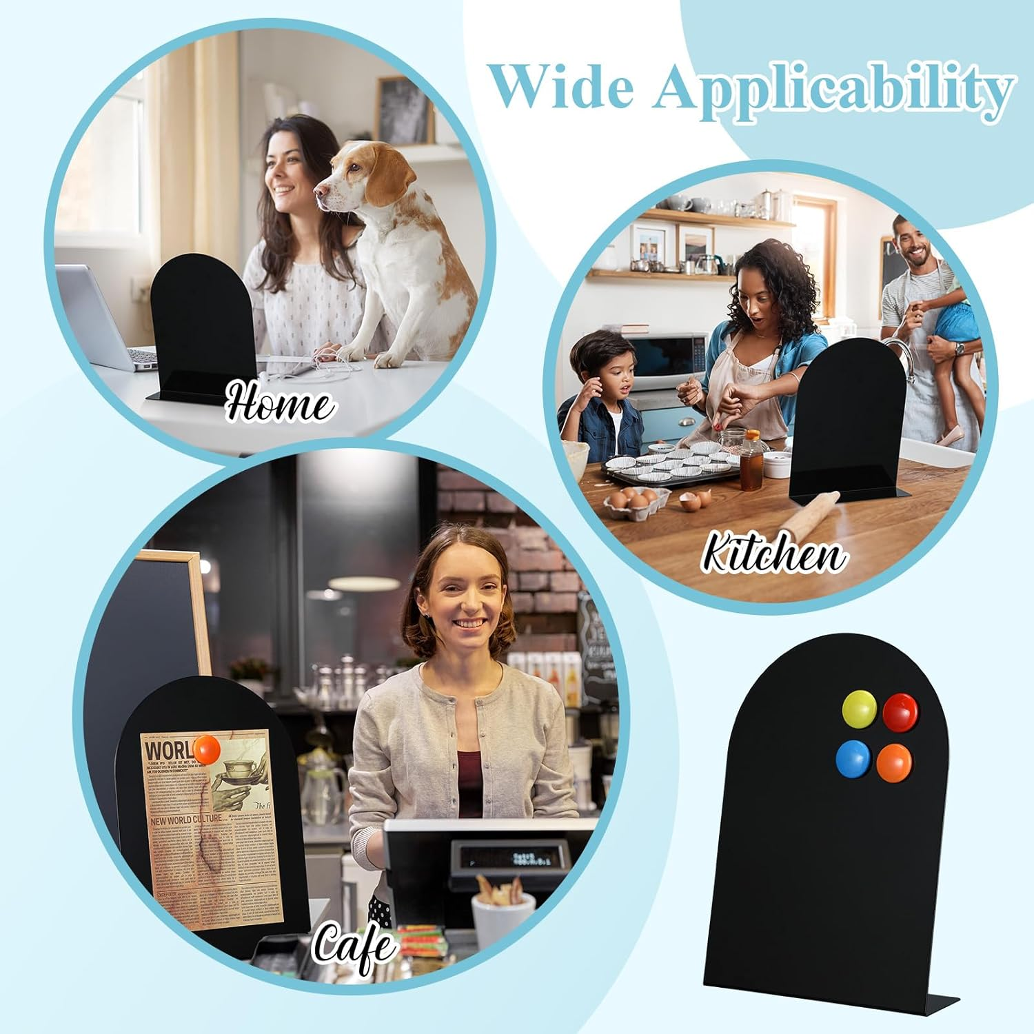 Shimeyao 2 Pcs Black Magnetic Bulletin Board for Tabletops with 8 Magnets 12 X 8.5 Inch Memo Display Easel Stand for Home Office School Kitchen Table Supplies (Arched) image number 2