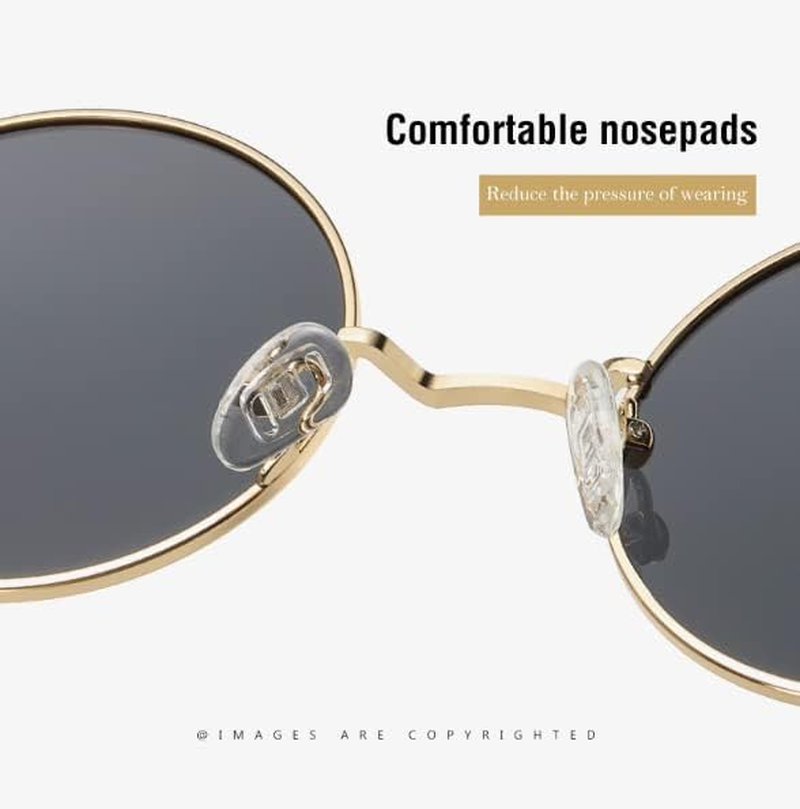 Kiduo Retro round Polarized Sunglasses for Men Women Small Circle Sunglasses John Lennon Style - Gold,Black image number 7