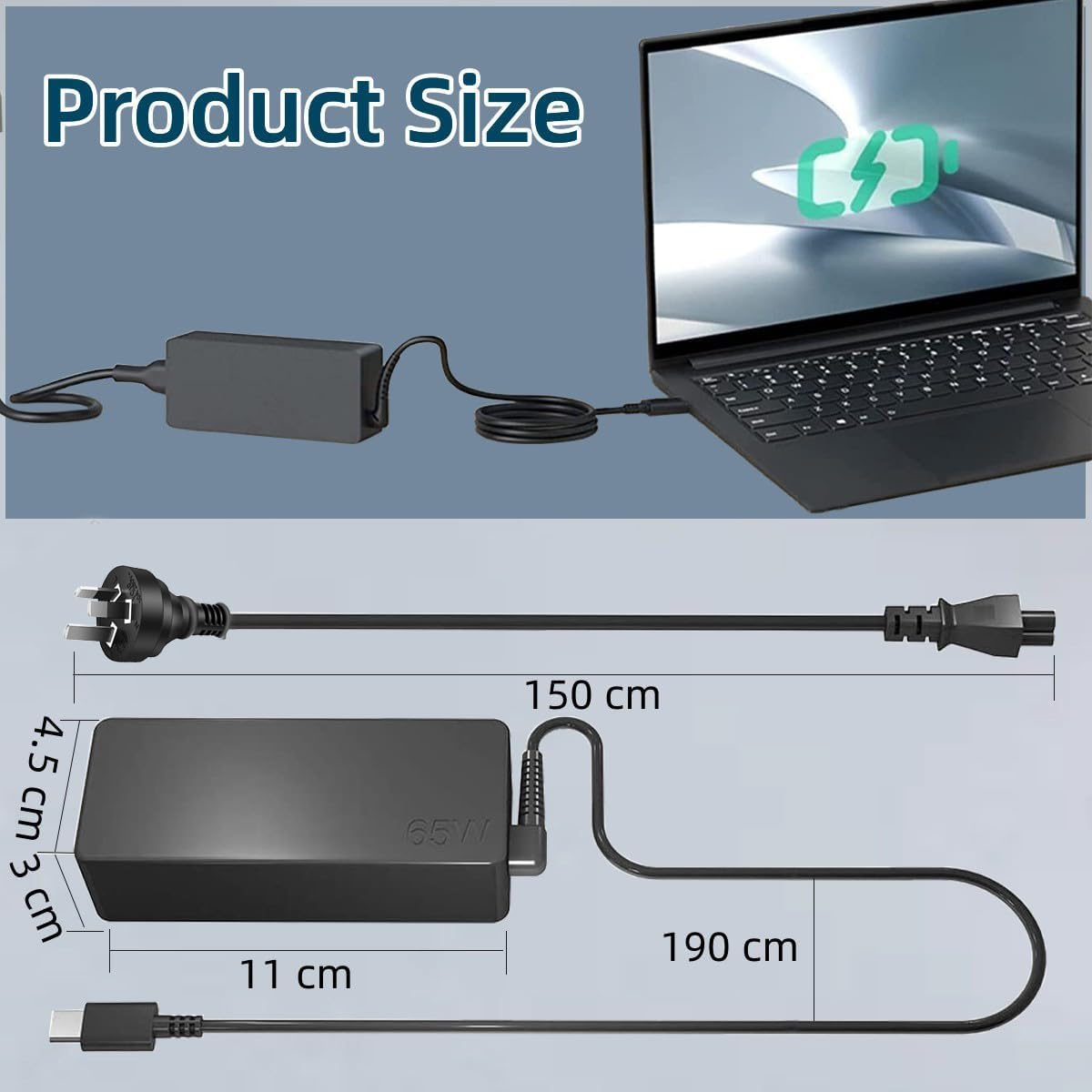 USB C 65W 45W Laptop Charger Adapter for Lenovo Thinkpad T480 T490 T495 T580 T590 L380 L390 L480 L580 E480 E580 E590 X280 X380;Yoga C740 C930 C940, E485 E585 E595;HP DELL ASUS Type C Power Adapter image number 4