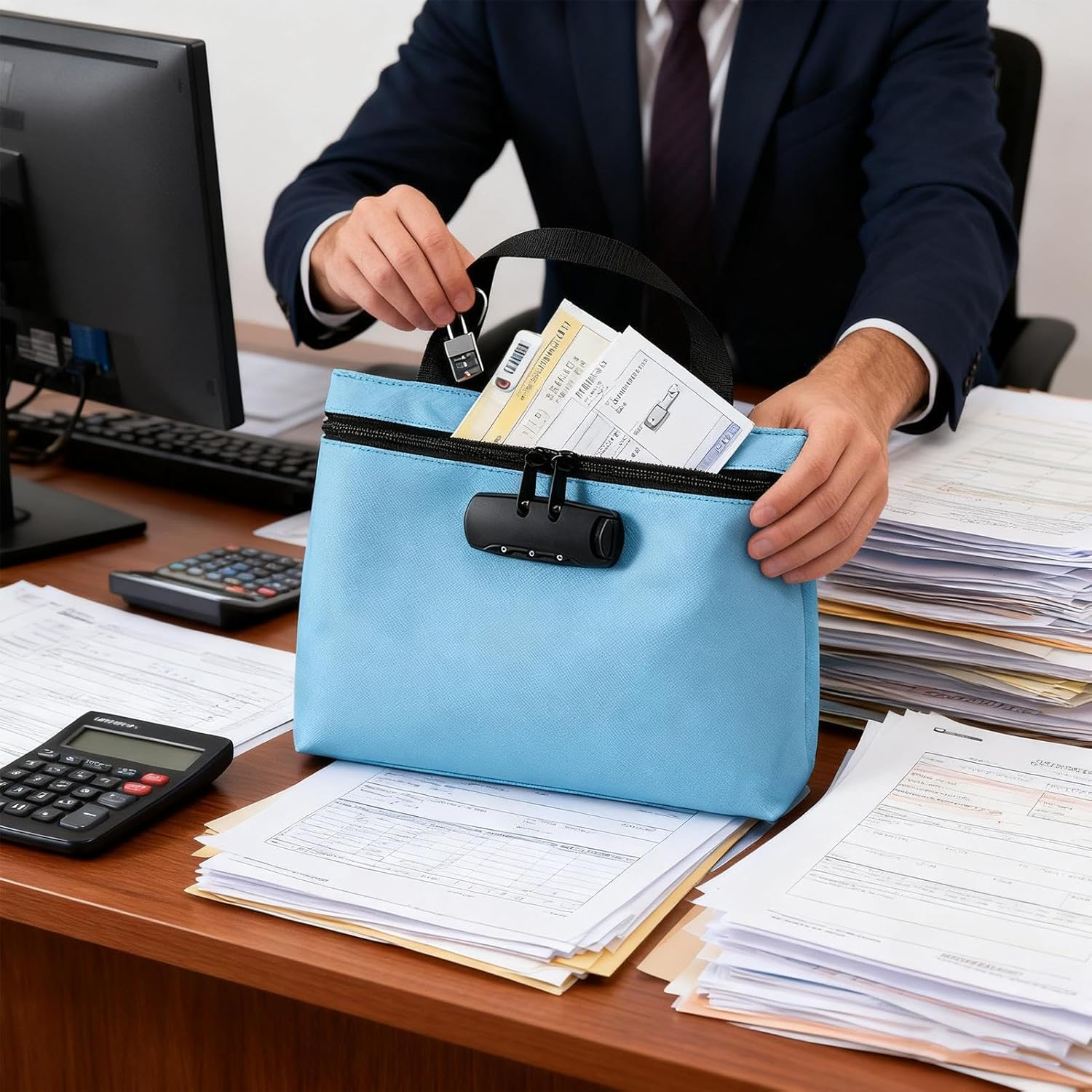 Lockable Money Bag - Secure Storage Pouch, Travel Security Case, Protective Holder for Valuables, Keys, Jewelry, Passport, Security Storage Bag with Interim - Black image number 2