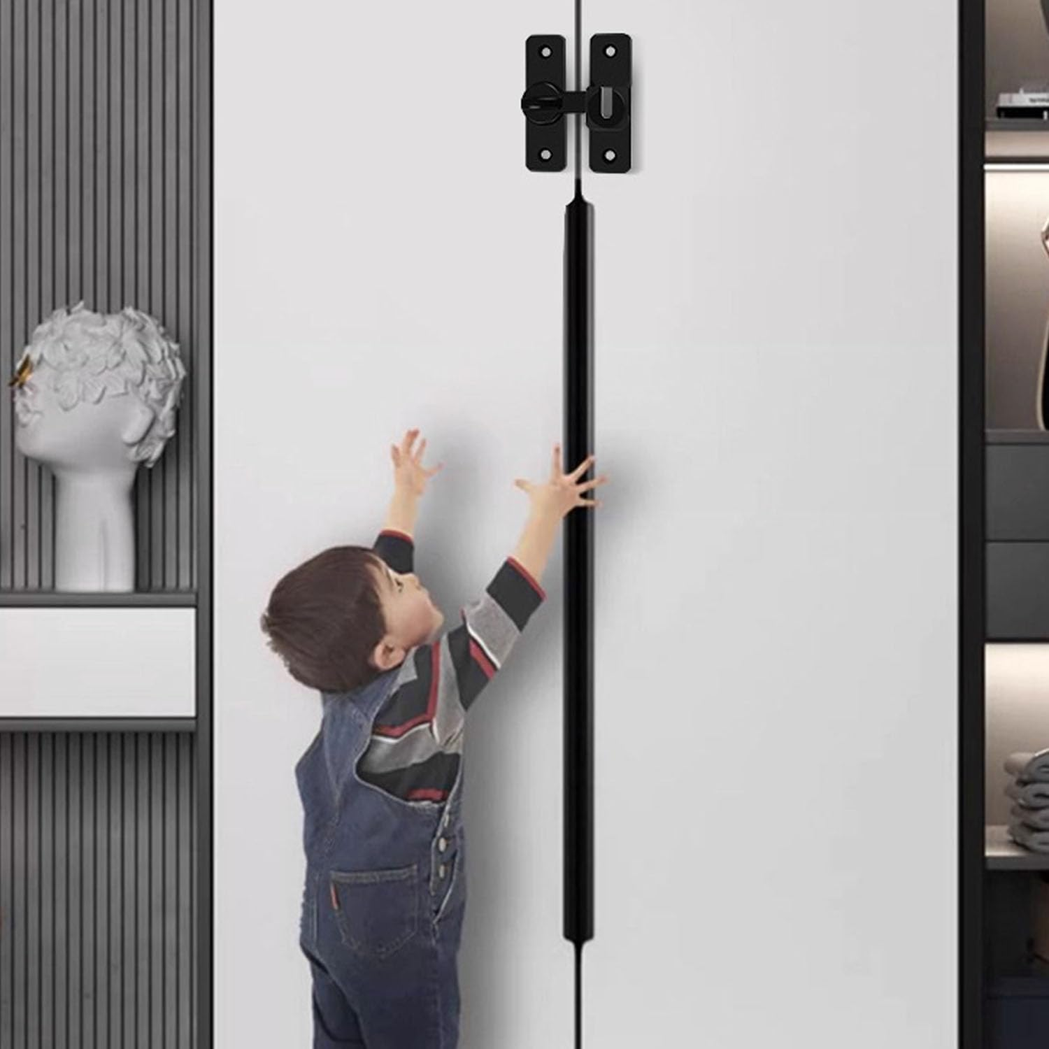 Retrofittable Sliding Door Lock, 90&deg; & 180&deg; Compatible, Zinc Alloy, Rust-Resistant, Black image number 1