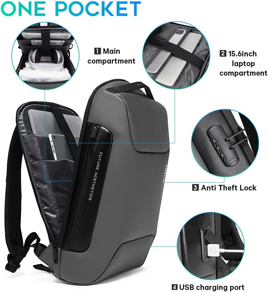 BANGE anti Theft Business Laptop Backpack Fits 15.6 Inch Notebook,Smart Work Backpack with USB Charging Port for School Office College Airplane, Black, Medium, Laptop 7216 image number 3
