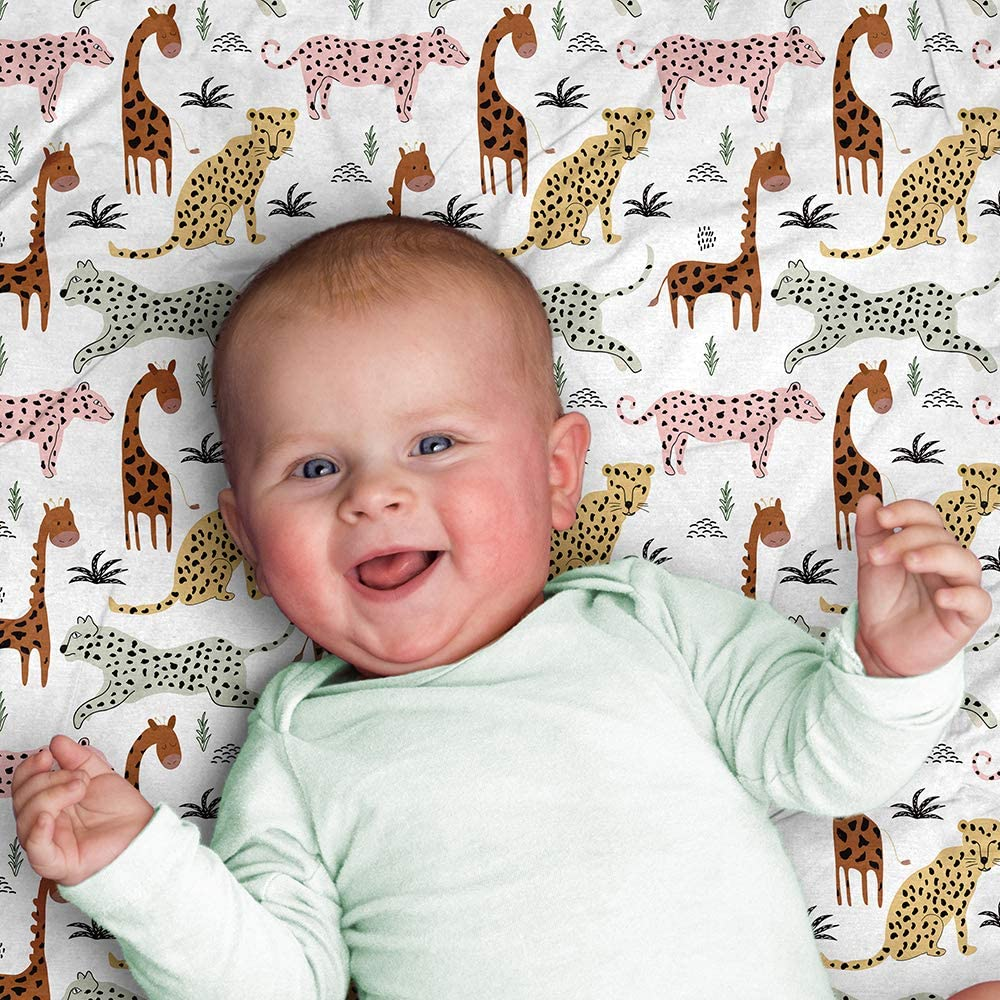 Aenne Baby Safari Animals Muslin Swaddle Blanket Gender Neutral Travel, Large 120 X 120 Cm, 1 Pack, Baby Shower Gifts, Luxurious Soft and Silky Bamboo Cotton, Nursing Cover, Wrap, Stroller Cover Giraffe, Cheetah, Lion image number 4