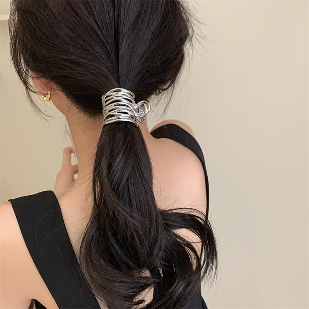 Pack of 2 Metal Hair Clips, Ponytail Hair Clips for Long Hair, Non-Slip Hollow Small Hair Clip, Black Hair Clip, Silver Claw Clip for High Ponytail, Women, Girls, Hair Accessories image number 2