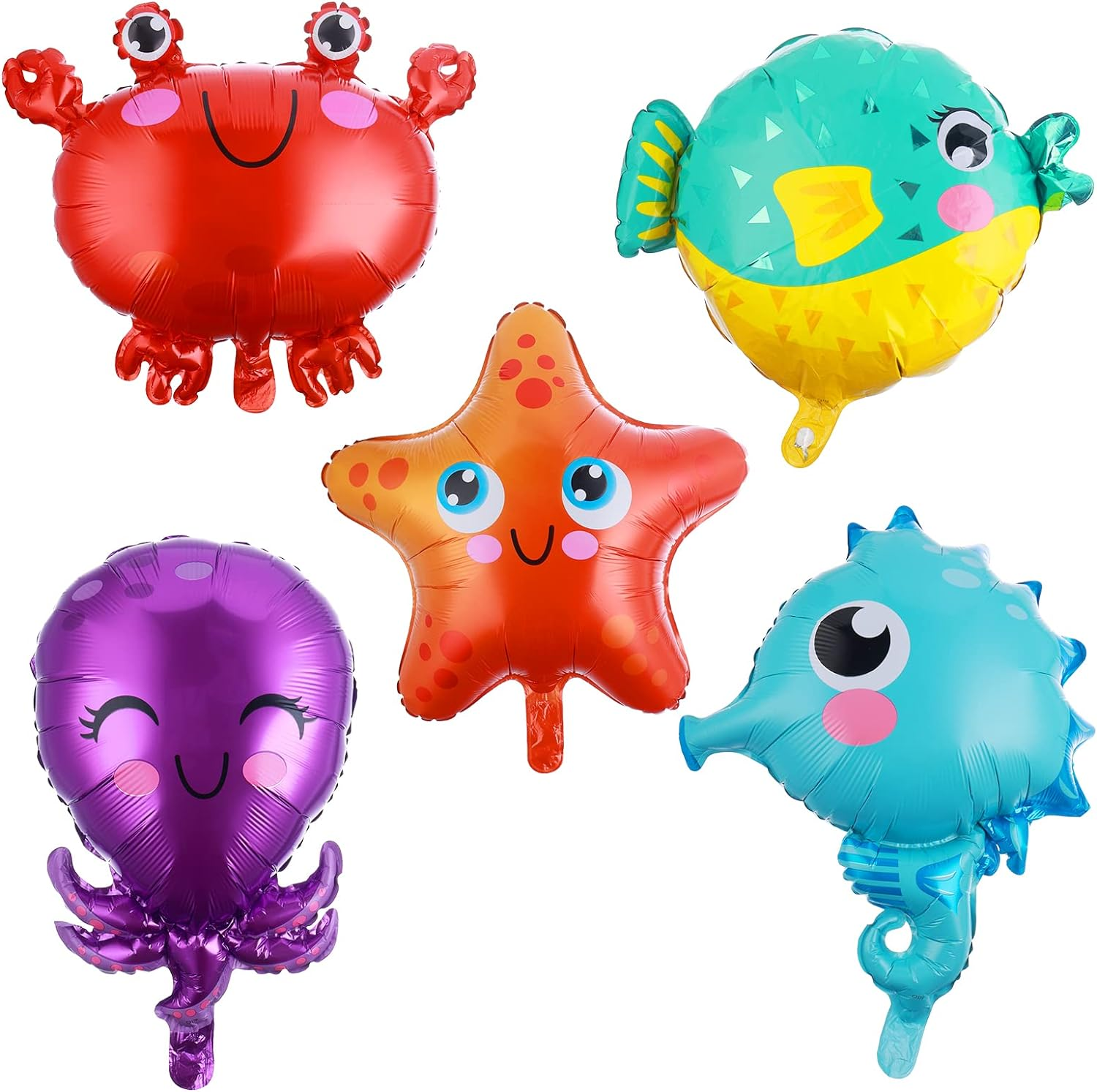 Prasacco 5 Pieces Sea Animals Balloons, under the Sea Party Decorations Water Balloons Seahorse Starfish Puffer Fish Crab Octopus Balloon for Birthday under the Sea Ocean Party Decorations image number 1