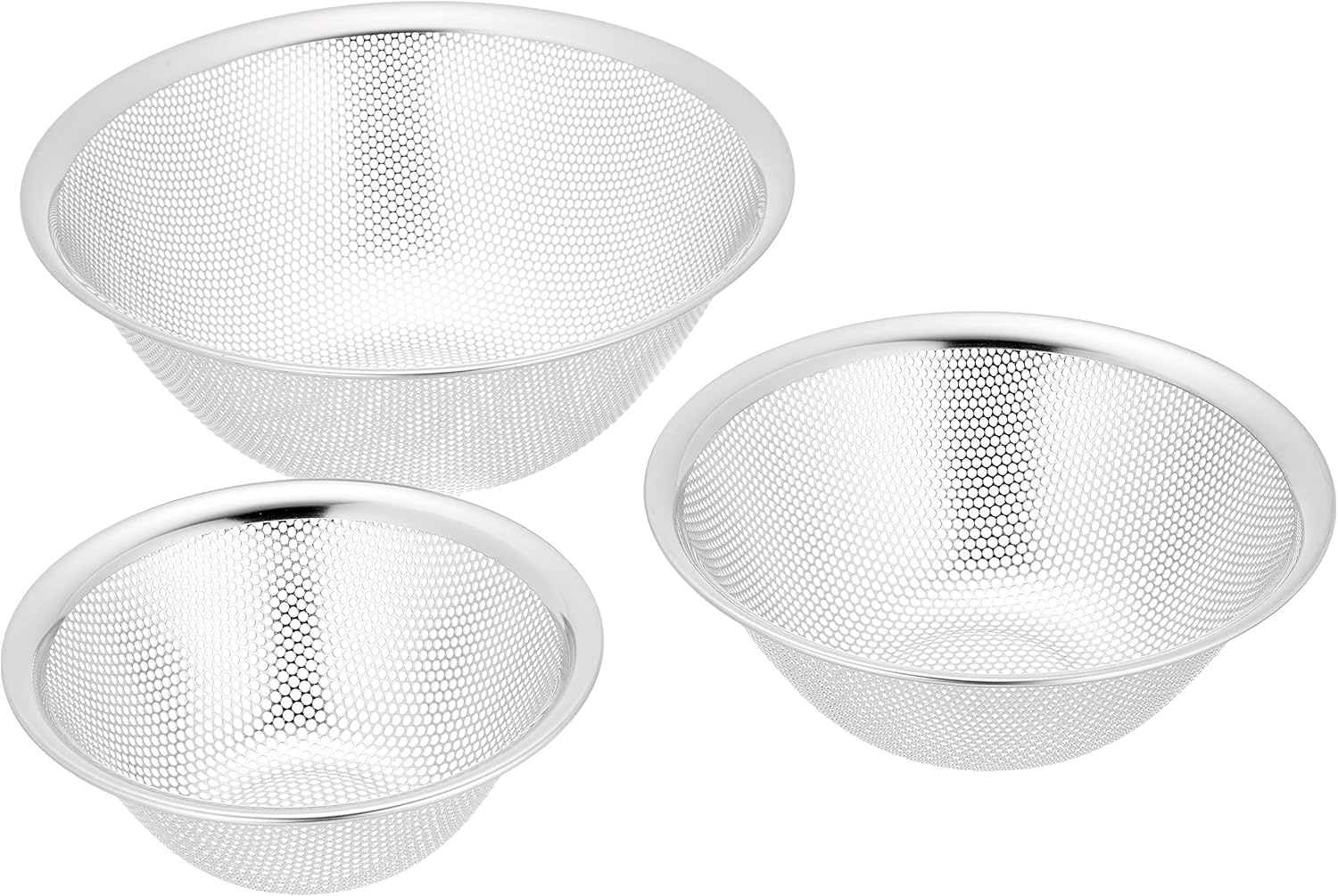 Sori Yanagi Colander Punching Strainer, Made in Japan, 3-Piece Set, 6.3 Inches (16.19.23 Cm), Stainless Steel image number 2